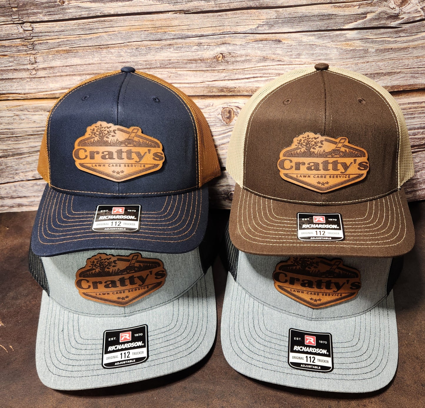 Custom Leather Hat Patches on New Richardson 112 Trucker Hats