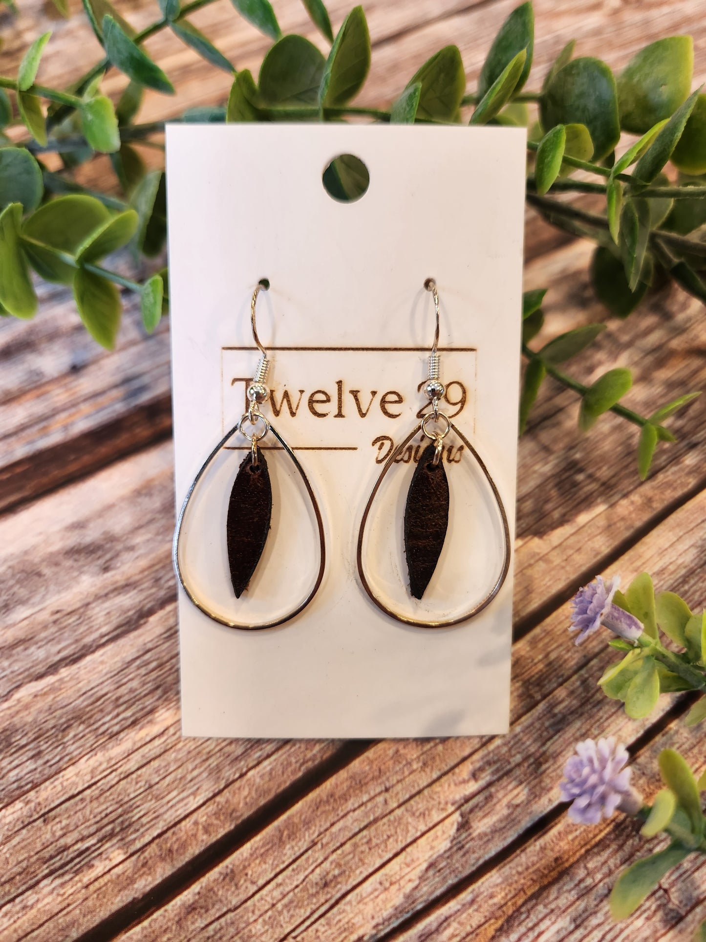 Full-Grain American Leather Earrings with Metal Accents in an Elegant Teardrop Shape | Handmade in the USA