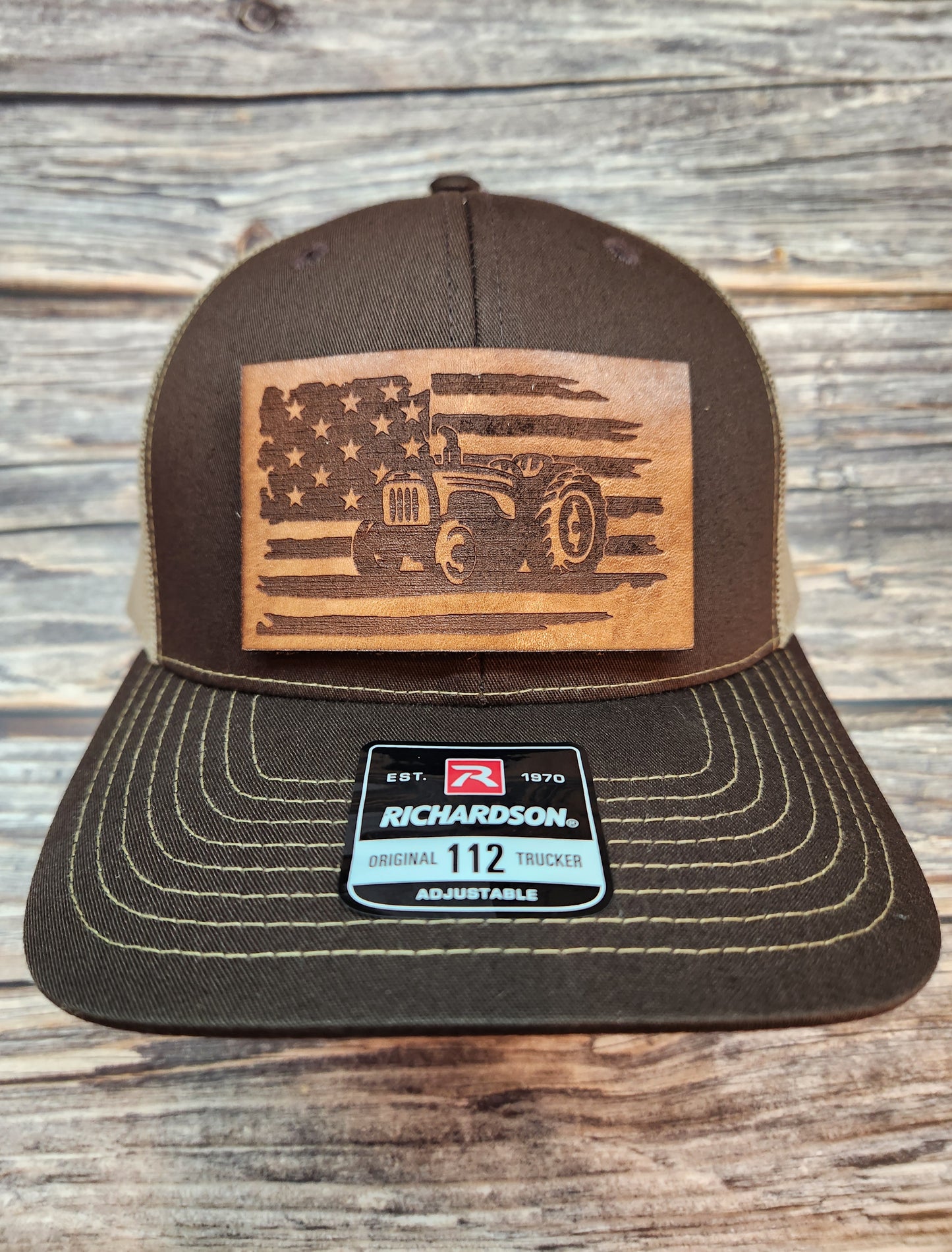 Custom Leather Hat Patches on New Richardson 112 Trucker Hats
