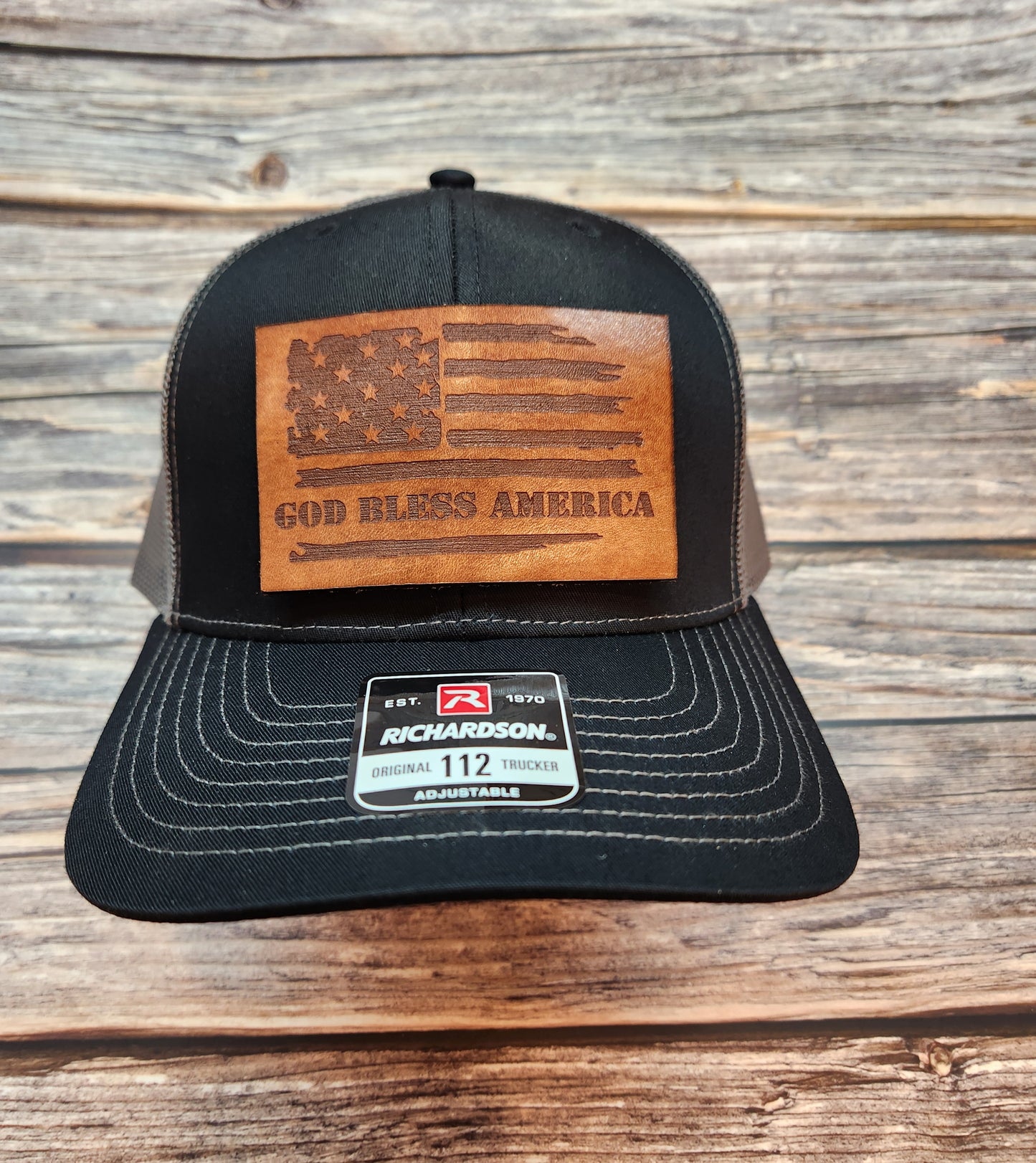Custom Leather Hat Patches on New Richardson 112 Trucker Hats