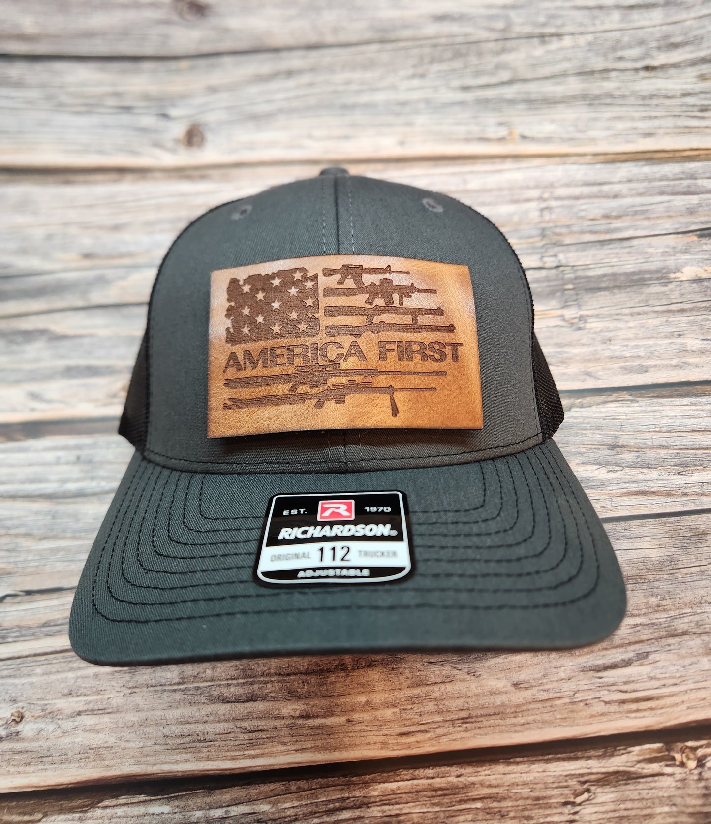 Custom Leather Hat Patches on New Richardson 112 Trucker Hats