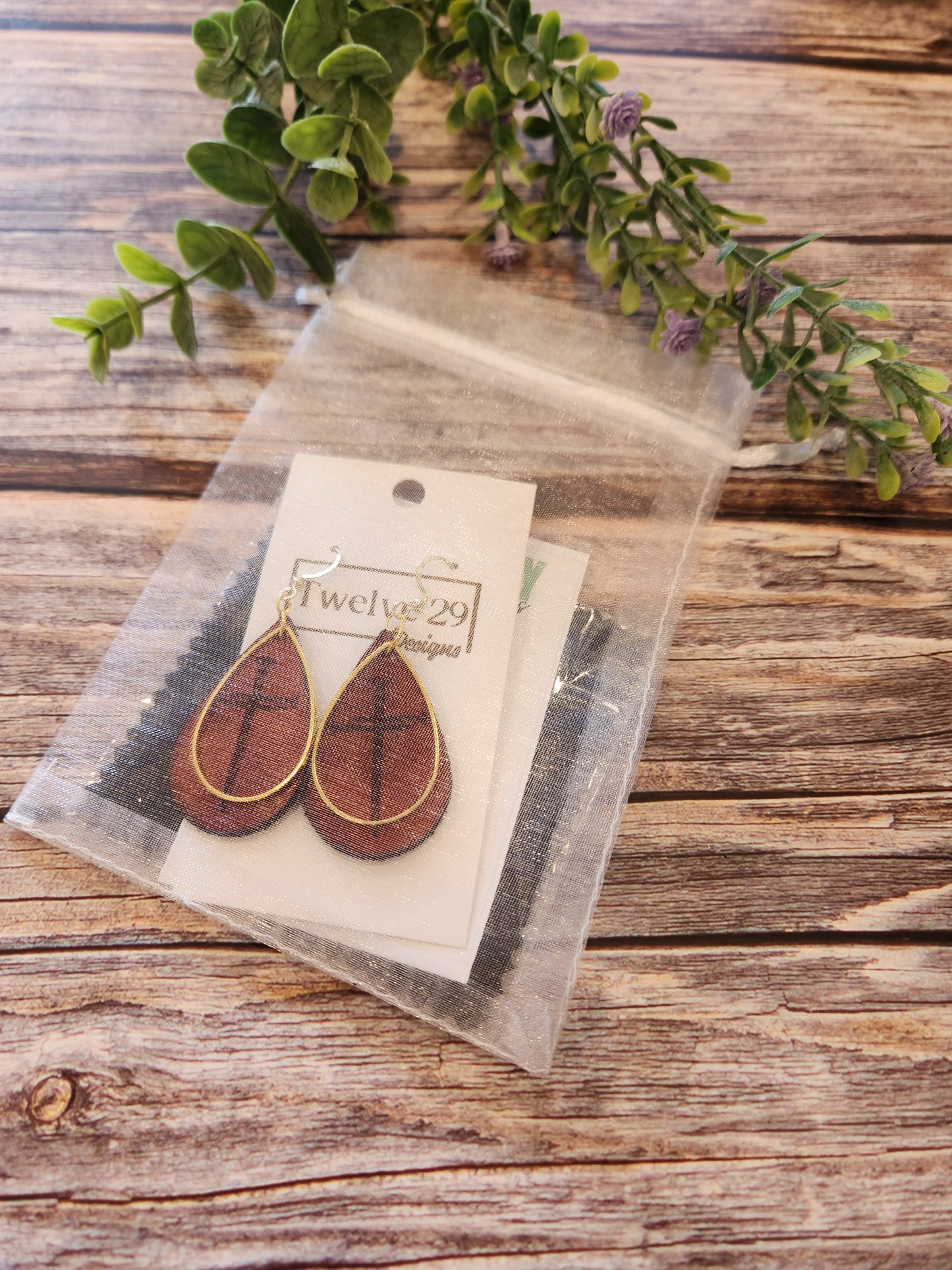 Full-Grain American Leather, Three Nail Cross Teardrop Shape Earrings – Handcrafted with Optional Metal Accent | Handmade in the USA
