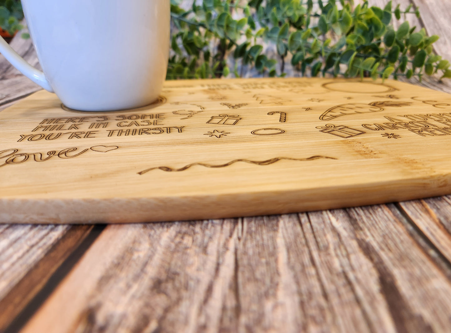 Personalized Reversible Bamboo Holiday Treat Board | Santa & Easter Bunny Design | Custom Children’s Names | Handcrafted Keepsake