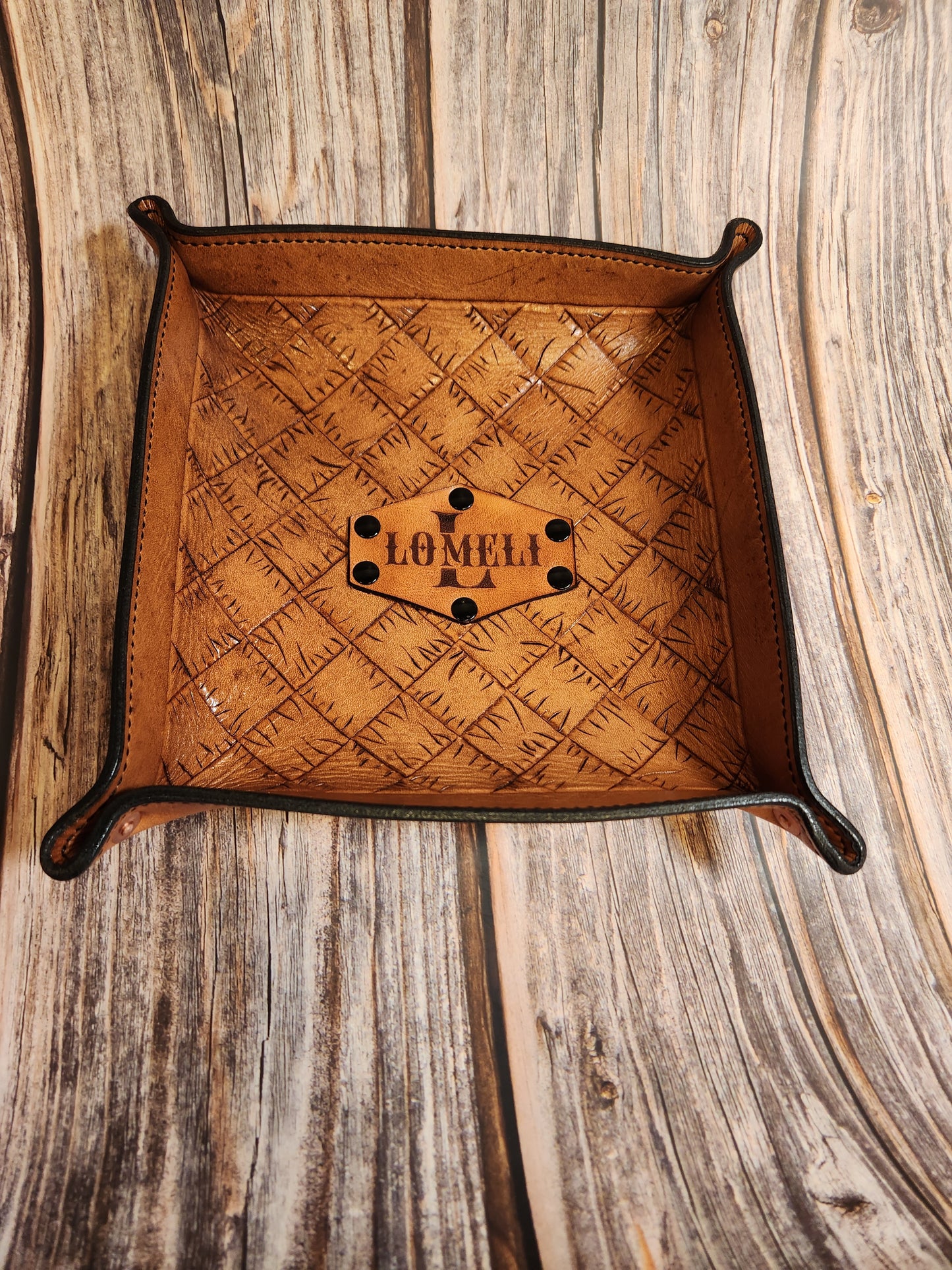 Hand-Tooled, Full-Grain American Leather Valet Tray With Custom Copper Rivets – Personalized Catchall | Handmade in the USA