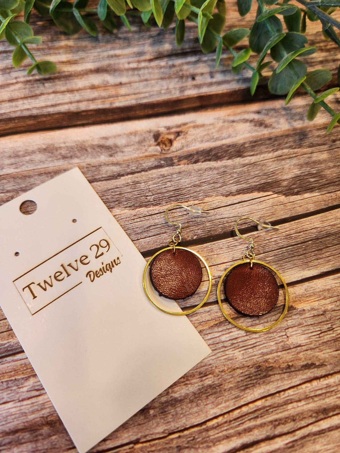 Full-Grain American Leather Circle Earrings, with Golden or Silver Accents | Handmade in the USA