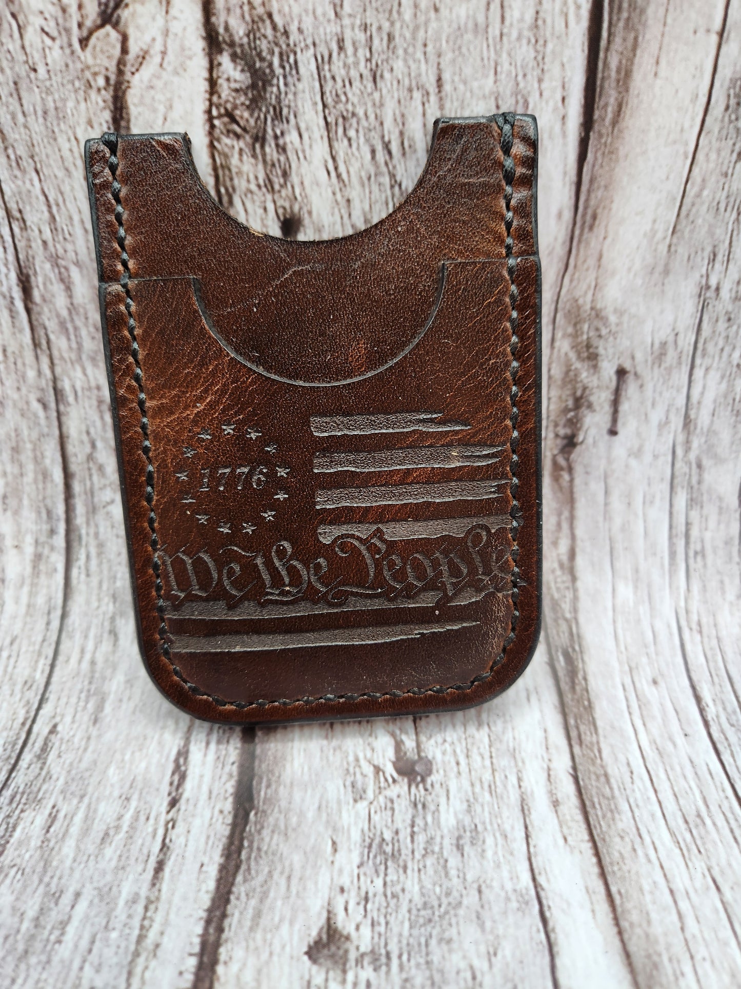 Slim Leather Card Wallet with Metal Money Clip – Handmade Minimalist Wallet