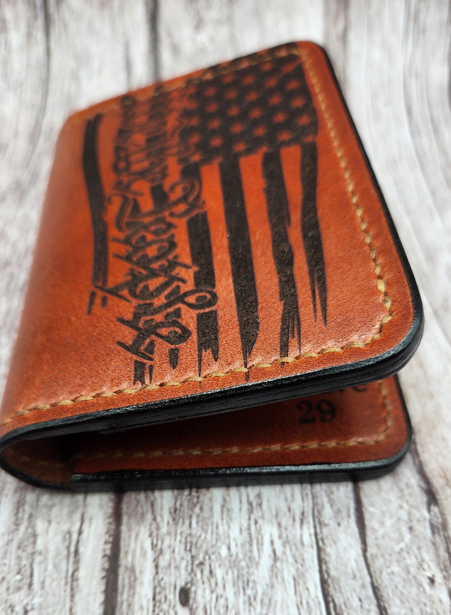 Handmade Full-Grain American Leather Wallet | Personalized Laser Engraving Options And Patriotic Designs | Handmade in the USA