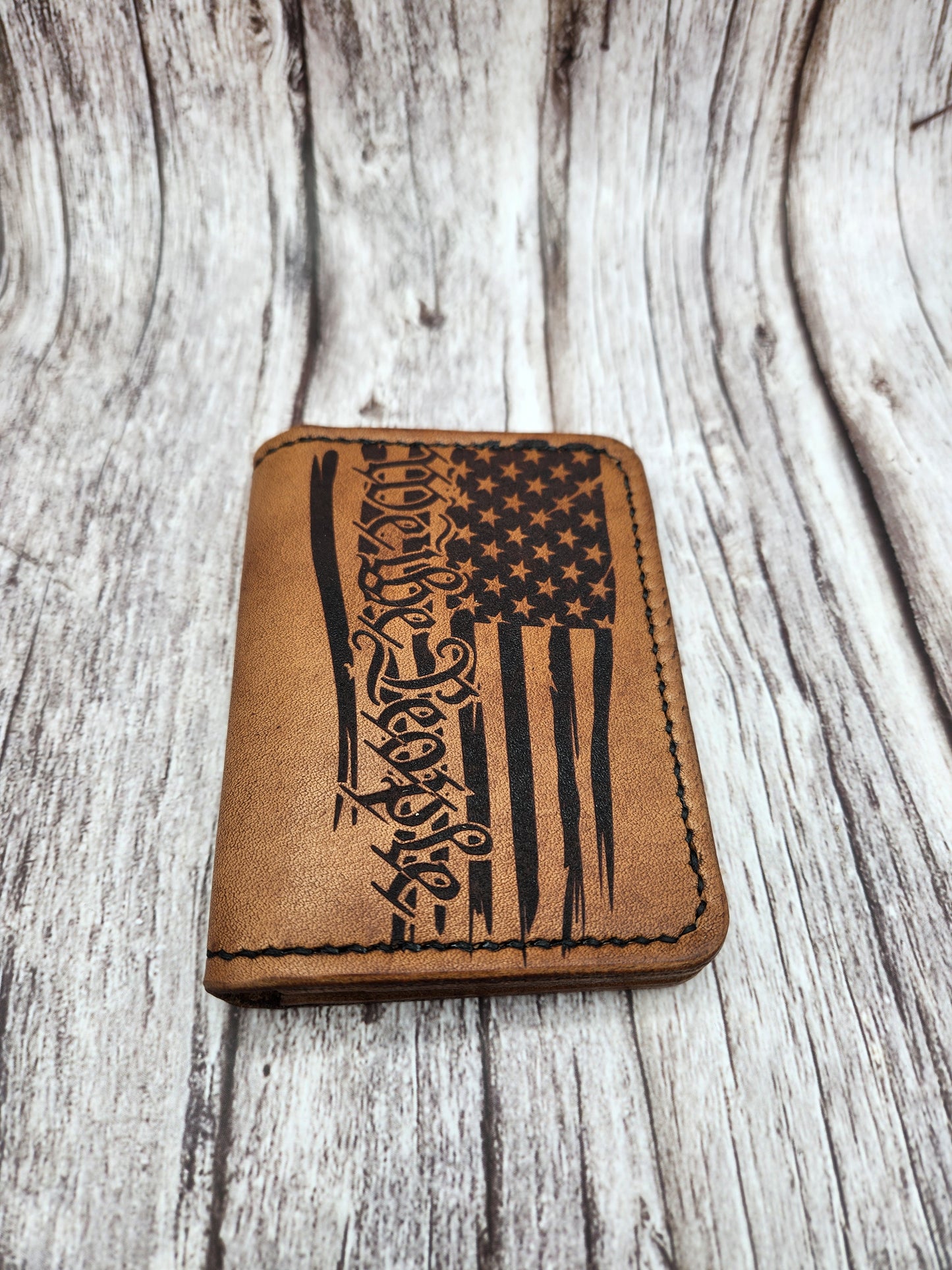 Handmade Full-Grain American Leather Wallet | Personalized Laser Engraving Options And Patriotic Designs | Handmade in the USA