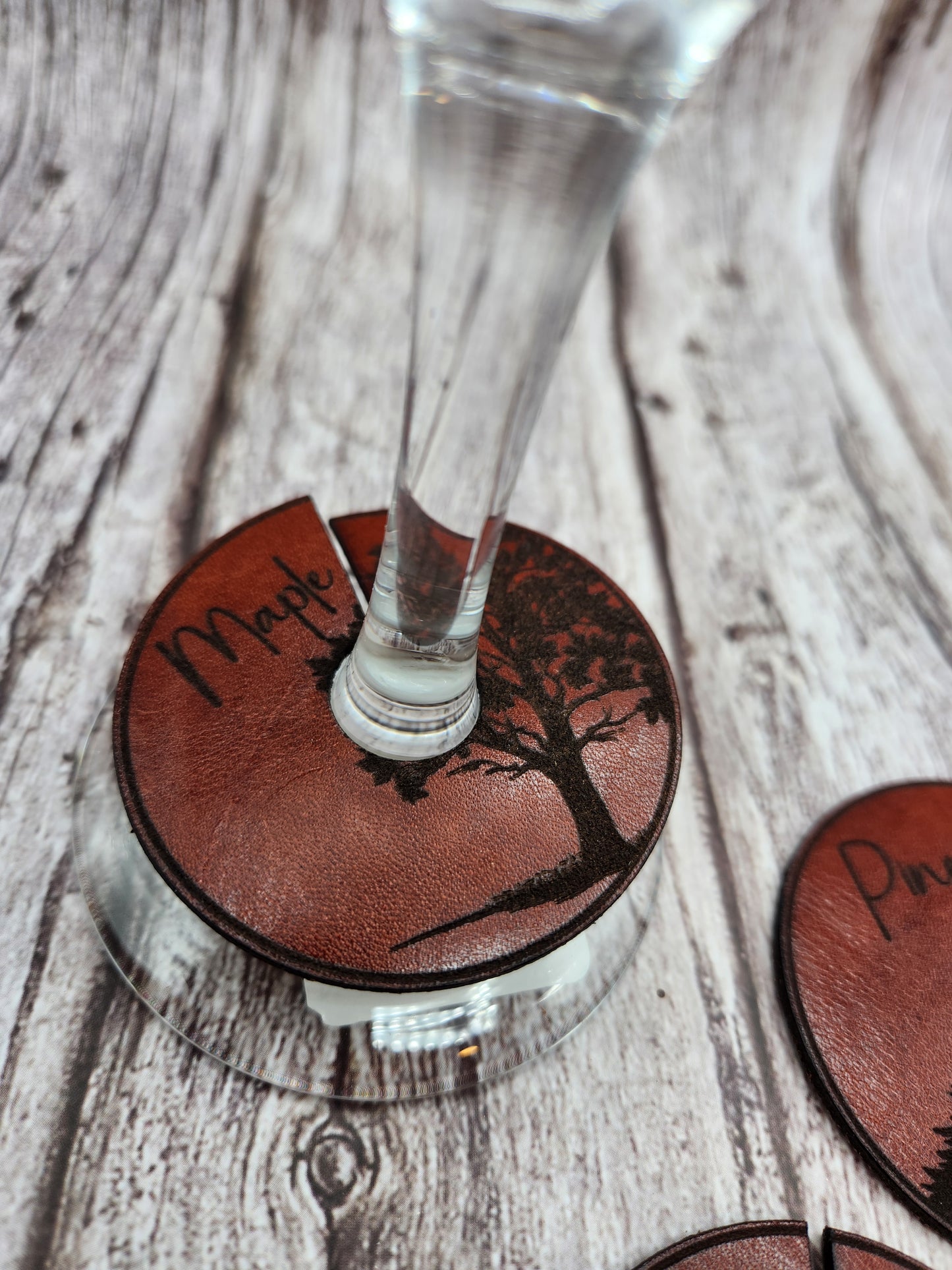 Leather Wine Glass Markers in an Exclusive Tree Design set of four
