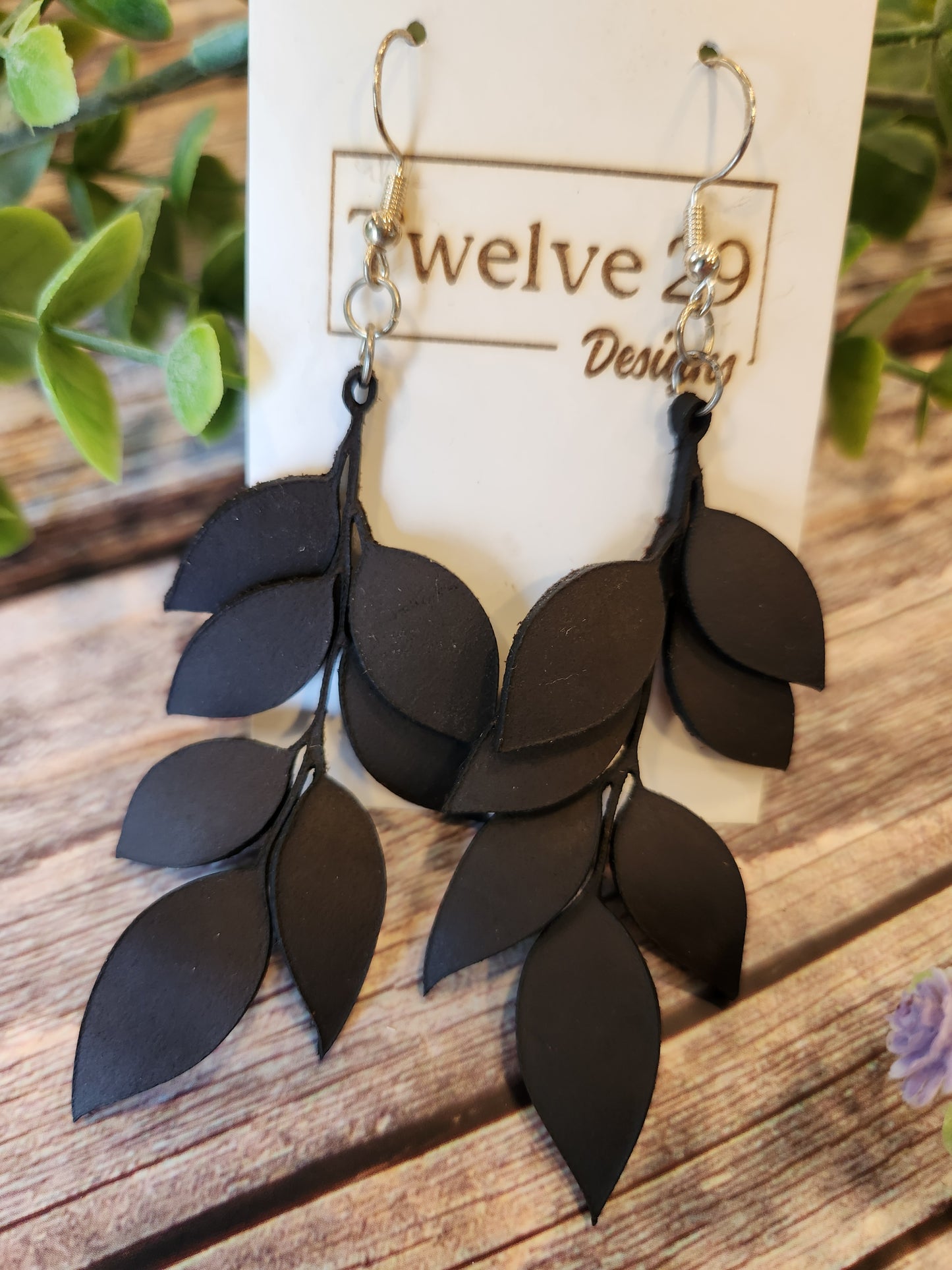 Full-Grain American Leather Boho Inspired Dangle Leaf Earrings | Handmade in the USA