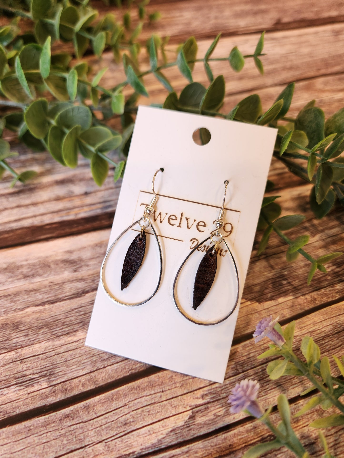 Full-Grain American Leather Earrings with Metal Accents in an Elegant Teardrop Shape | Handmade in the USA