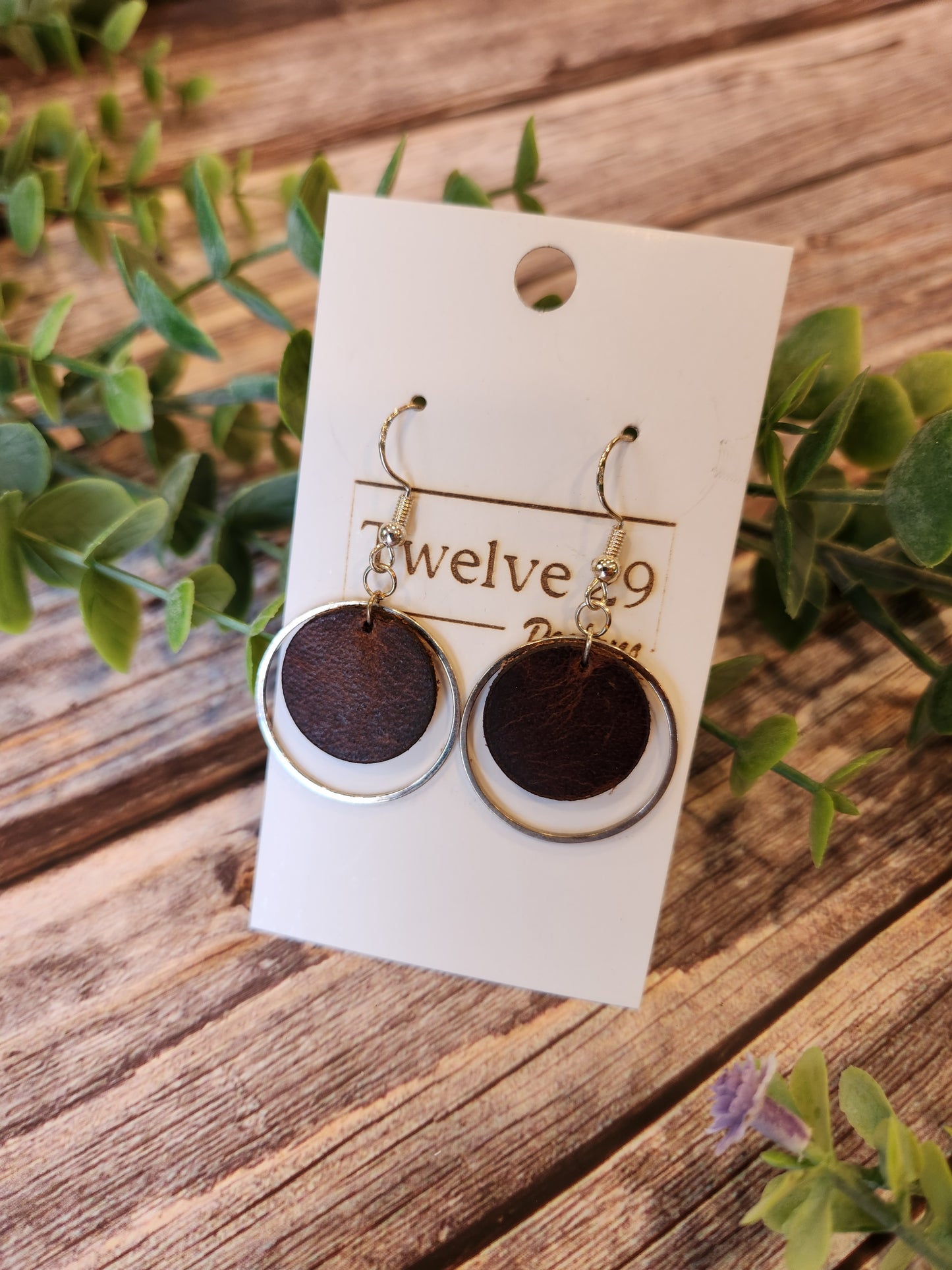 Full-Grain American Leather Circle Earrings, with Golden or Silver Accents | Handmade in the USA