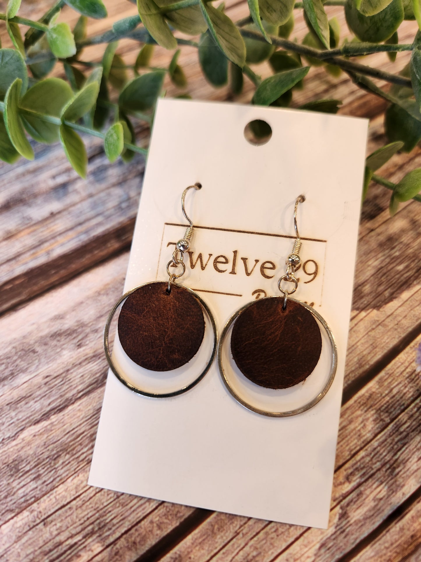 Full-Grain American Leather Circle Earrings, with Golden or Silver Accents | Handmade in the USA