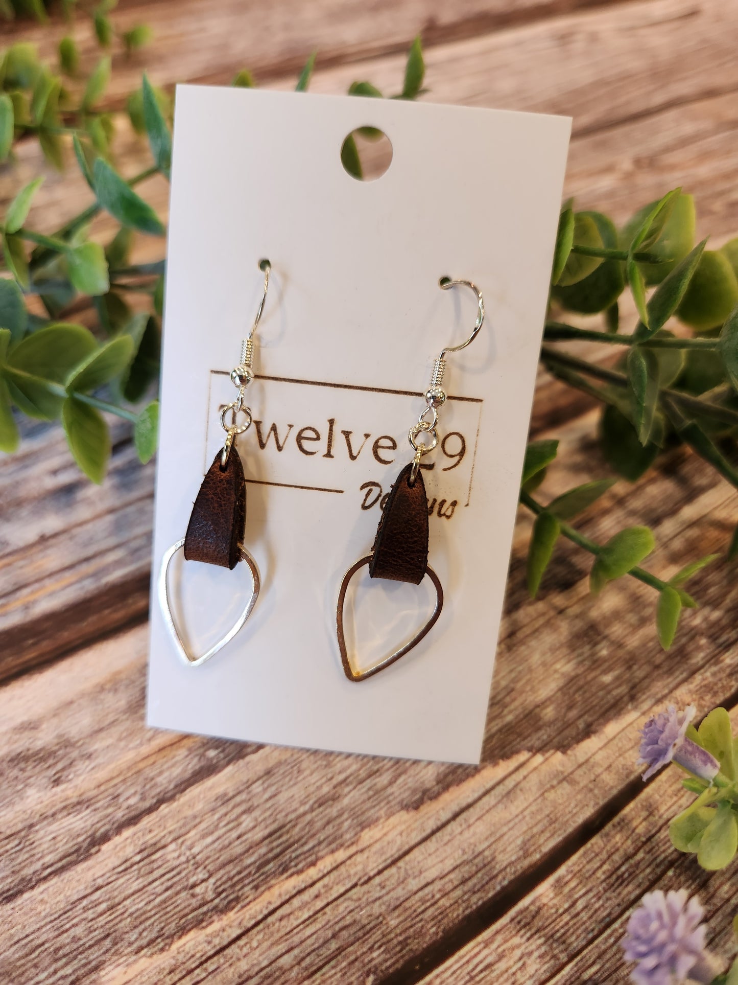 Full-Grain American Leather Earrings with Small Teardrop Accent, Silver or Gold Option | Handmade in the USA