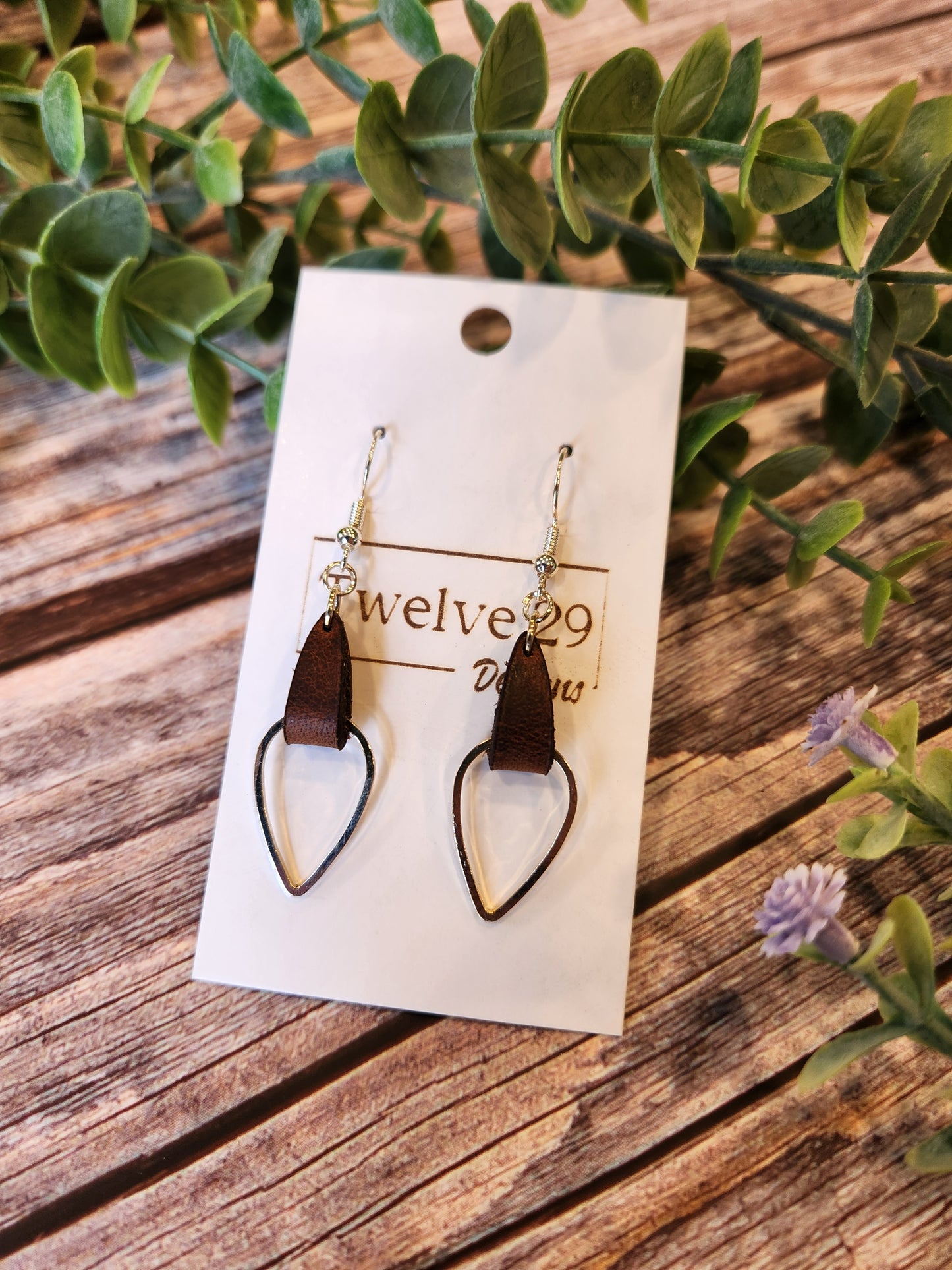 Full-Grain American Leather Earrings with Small Teardrop Accent, Silver or Gold Option | Handmade in the USA