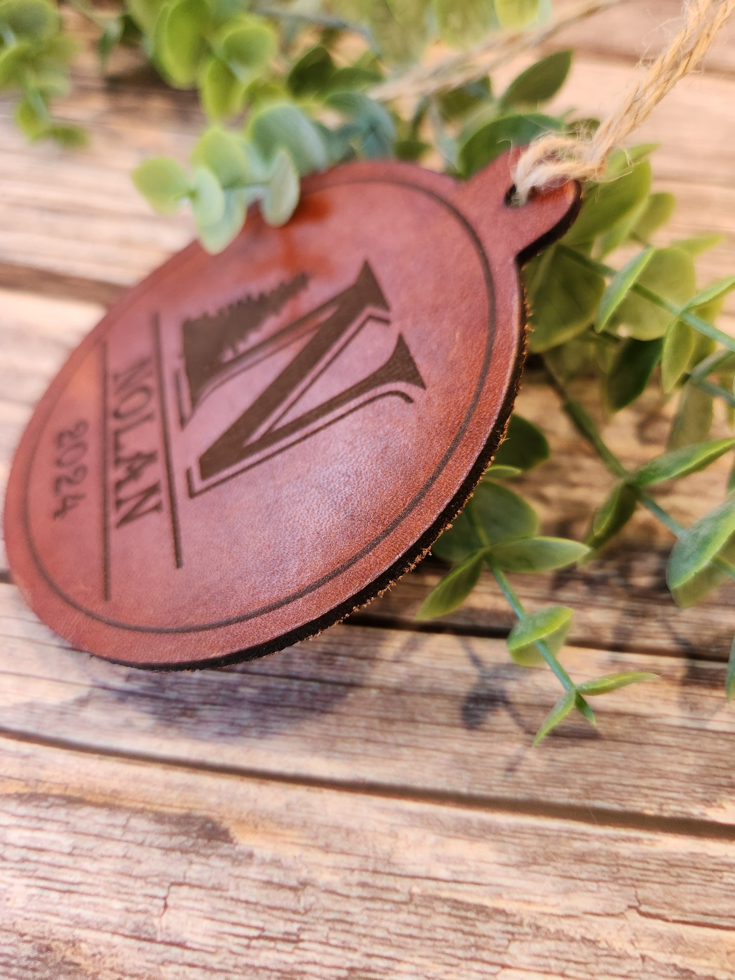 Personalized Full-Grain American Leather Monogram Ornament | Custom Name, Initial & Year | Handcrafted Heirloom Keepsake | Handmade in the USA