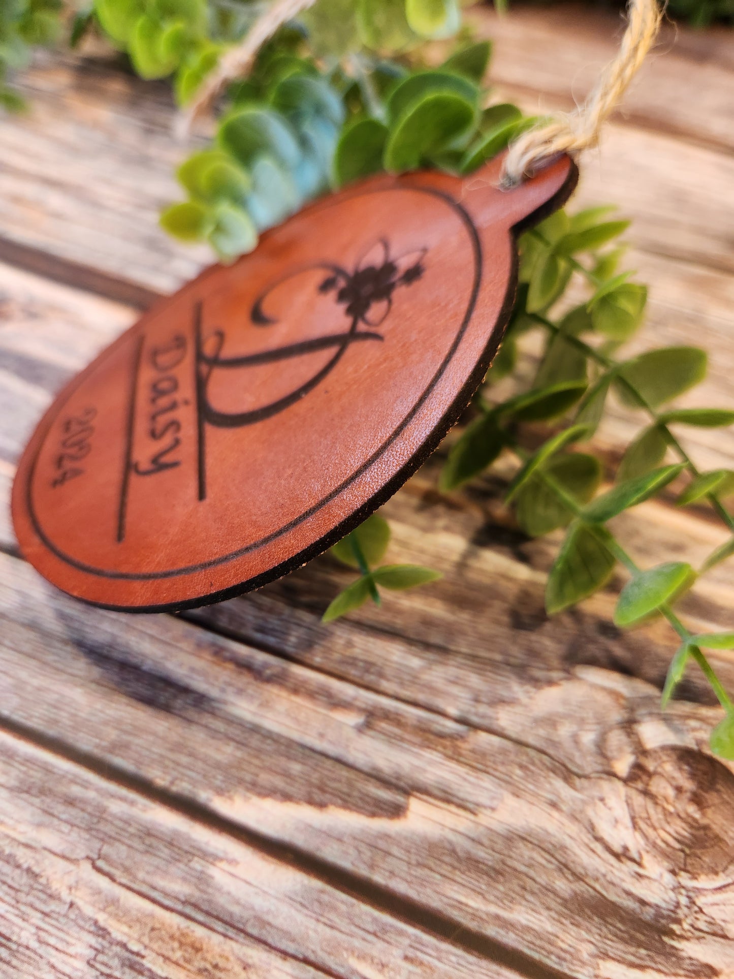 Personalized Full-Grain American Leather Monogram Ornament | Custom Name, Initial & Year | Handcrafted Heirloom Keepsake | Handmade in the USA