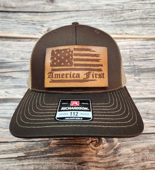 Custom Leather Hat Patches on New Richardson 112 Trucker Hats
