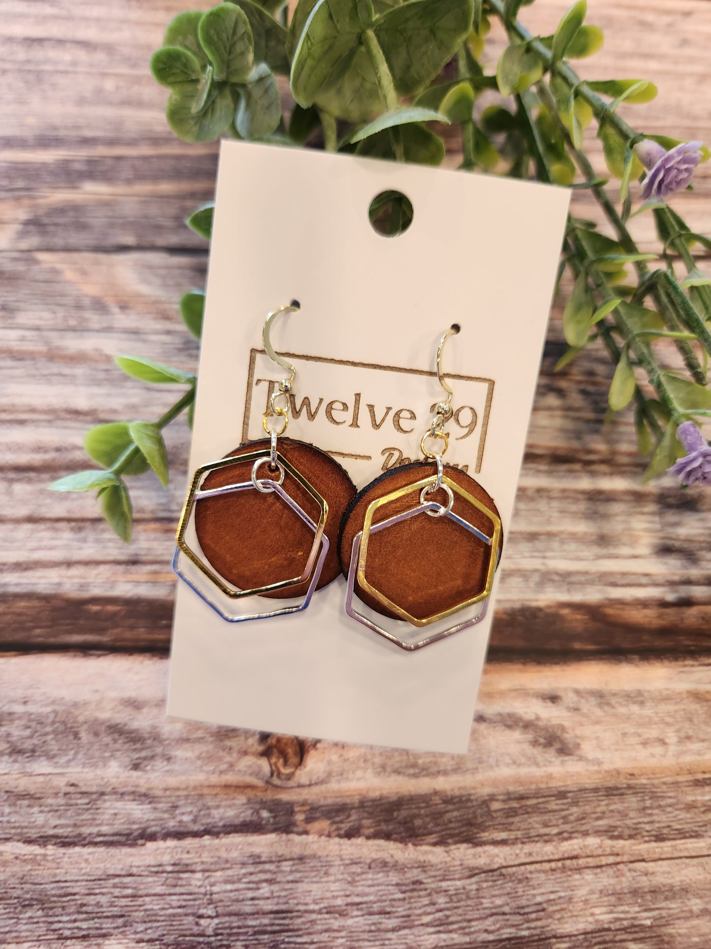 Full-Grain American Leather Hexagon Accent Earrings – Handcrafted, Lightweight & Timeless Design | Handmade in the USA