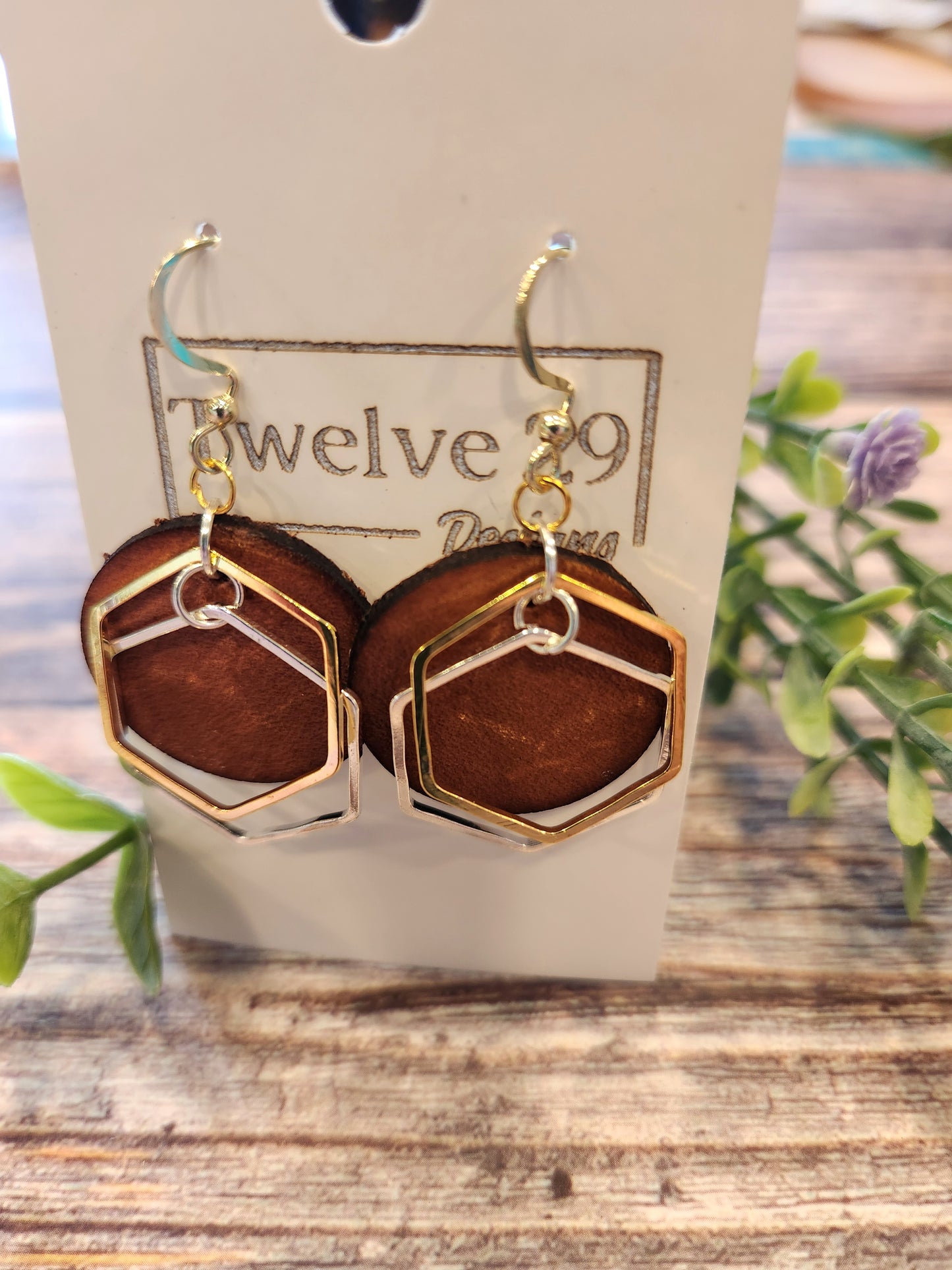 Full-Grain American Leather Hexagon Accent Earrings – Handcrafted, Lightweight & Timeless Design | Handmade in the USA