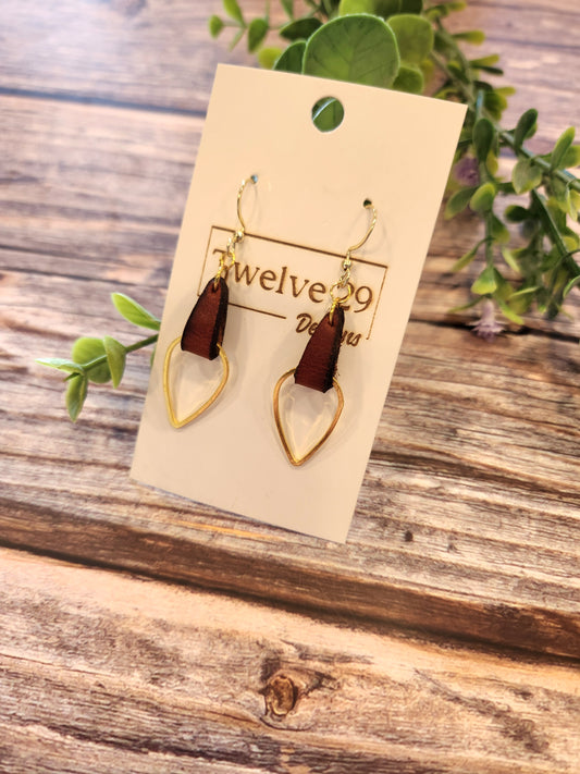 Leather Earrings, English Tan with Small Teardrop Accent