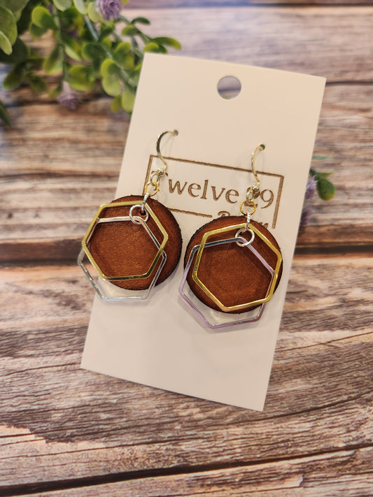 Full-Grain American Leather Hexagon Accent Earrings – Handcrafted, Lightweight & Timeless Design | Handmade in the USA