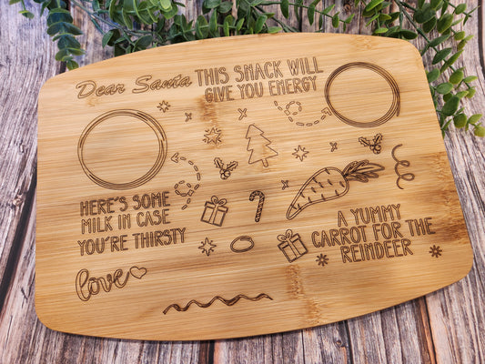 Personalized Reversible Bamboo Holiday Treat Board | Santa & Easter Bunny Design | Custom Children’s Names | Handcrafted Keepsake