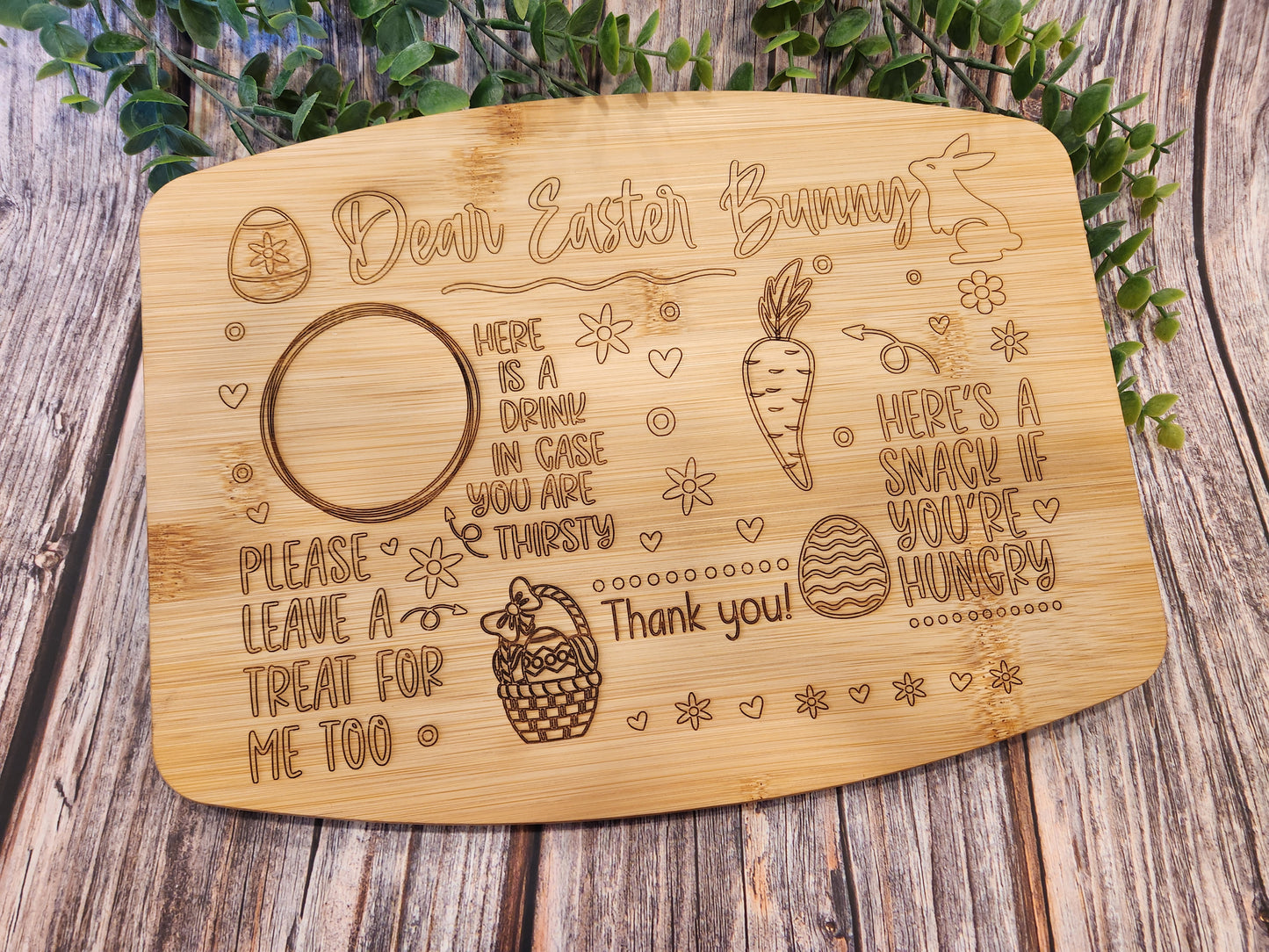 Personalized Reversible Bamboo Holiday Treat Board | Santa & Easter Bunny Design | Custom Children’s Names | Handcrafted Keepsake
