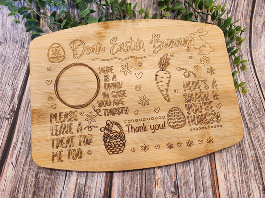 Personalized Reversible Bamboo Holiday Treat Board | Easter Bunny & Santa Design | Custom Children’s Names | Handcrafted Keepsake