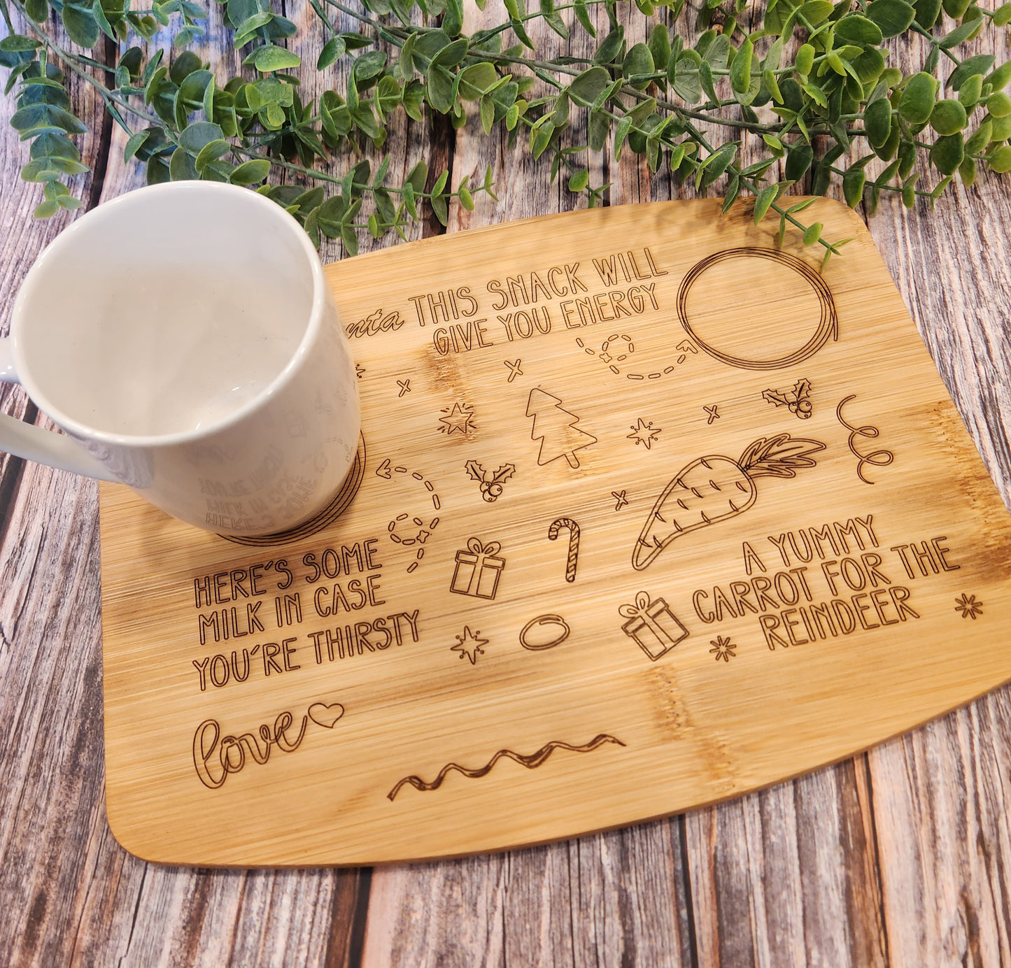 Personalized Reversible Bamboo Holiday Treat Board | Santa & Easter Bunny Design | Custom Children’s Names | Handcrafted Keepsake