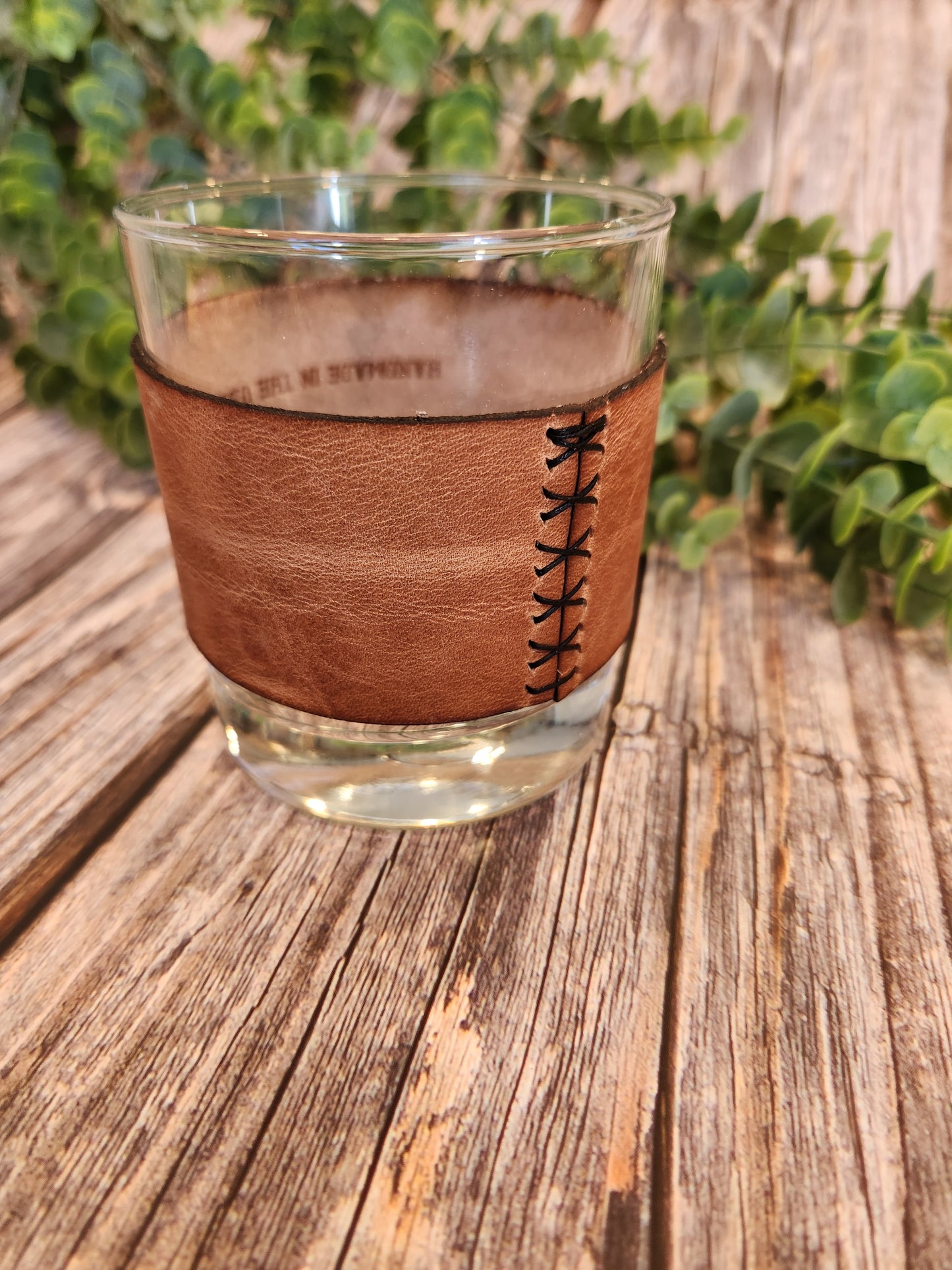 Handcrafted Full-Grain American Leather Rocks Glass Sleeve | Includes 10oz Glass | Custom Laser Engraved | Heirloom Quality Barware