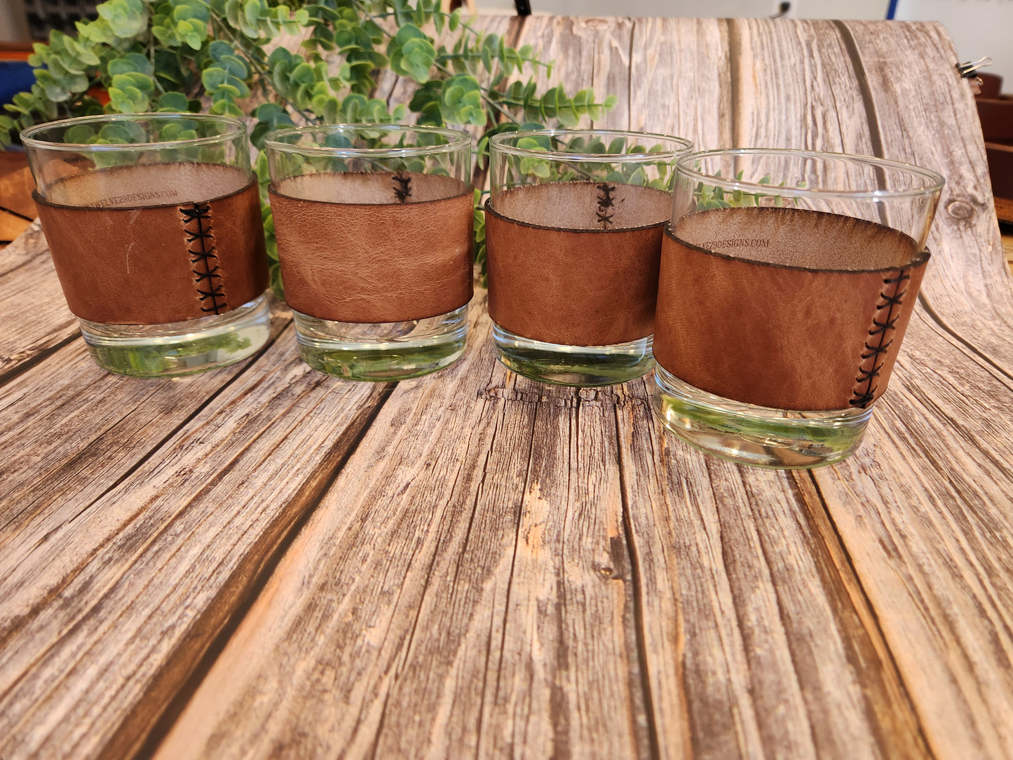 Handcrafted Full-Grain American Leather Rocks Glass Sleeve | Includes 10oz Glass | Custom Laser Engraved | Heirloom Quality Barware