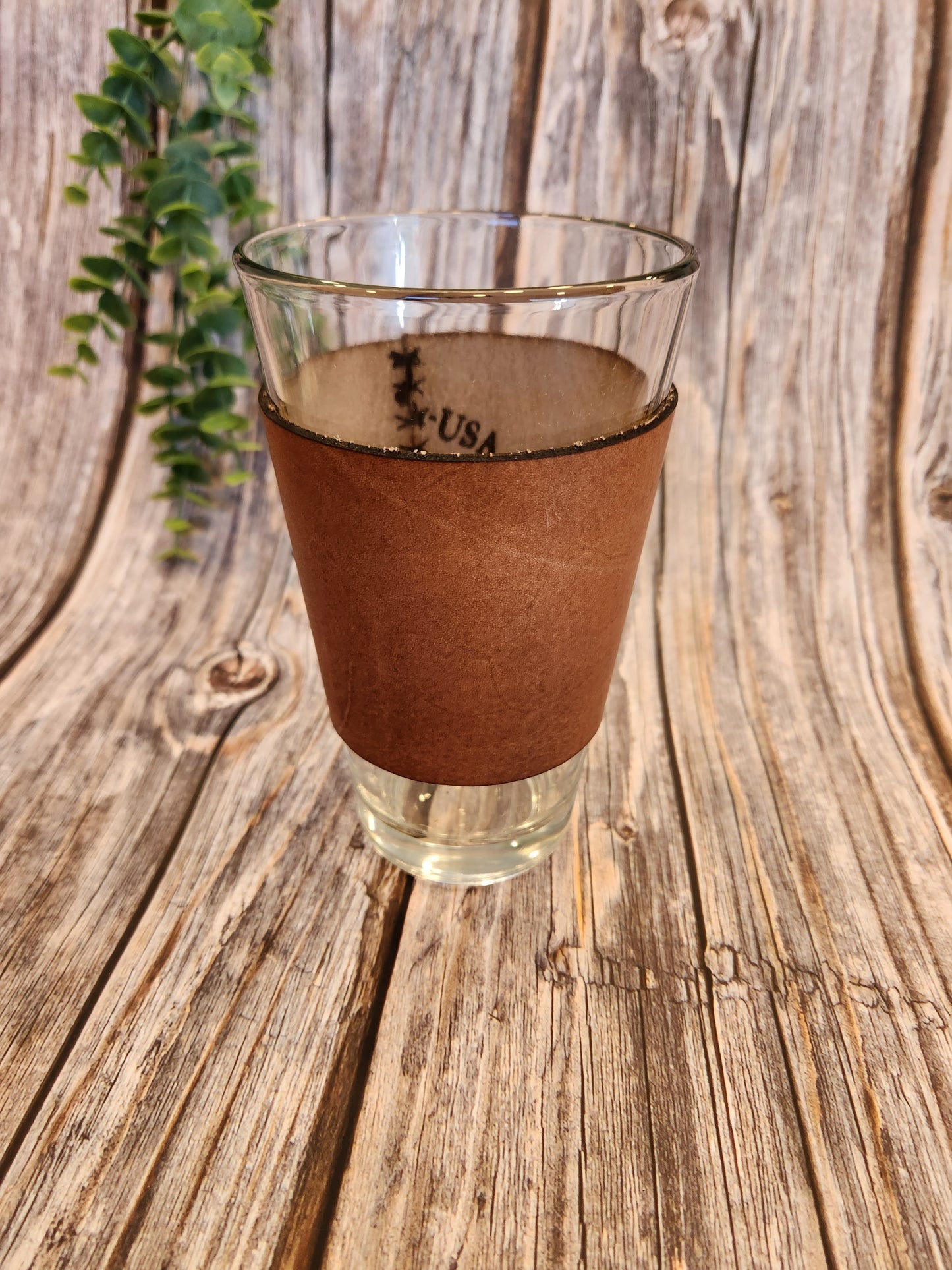 Handcrafted Full-Grain American Leather Pint Glass Sleeve | Includes 16oz Glass | Custom Laser Engraved | Heirloom Quality Barware