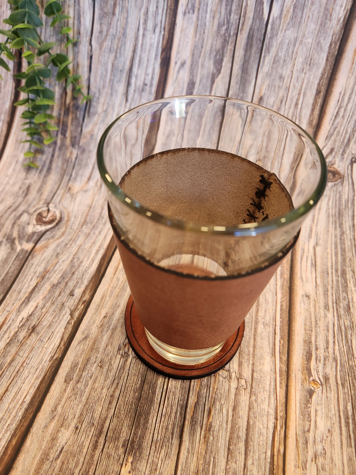 Handcrafted Full-Grain American Leather Pint Glass Sleeve | Includes 16oz Glass | Custom Laser Engraved | Heirloom Quality Barware