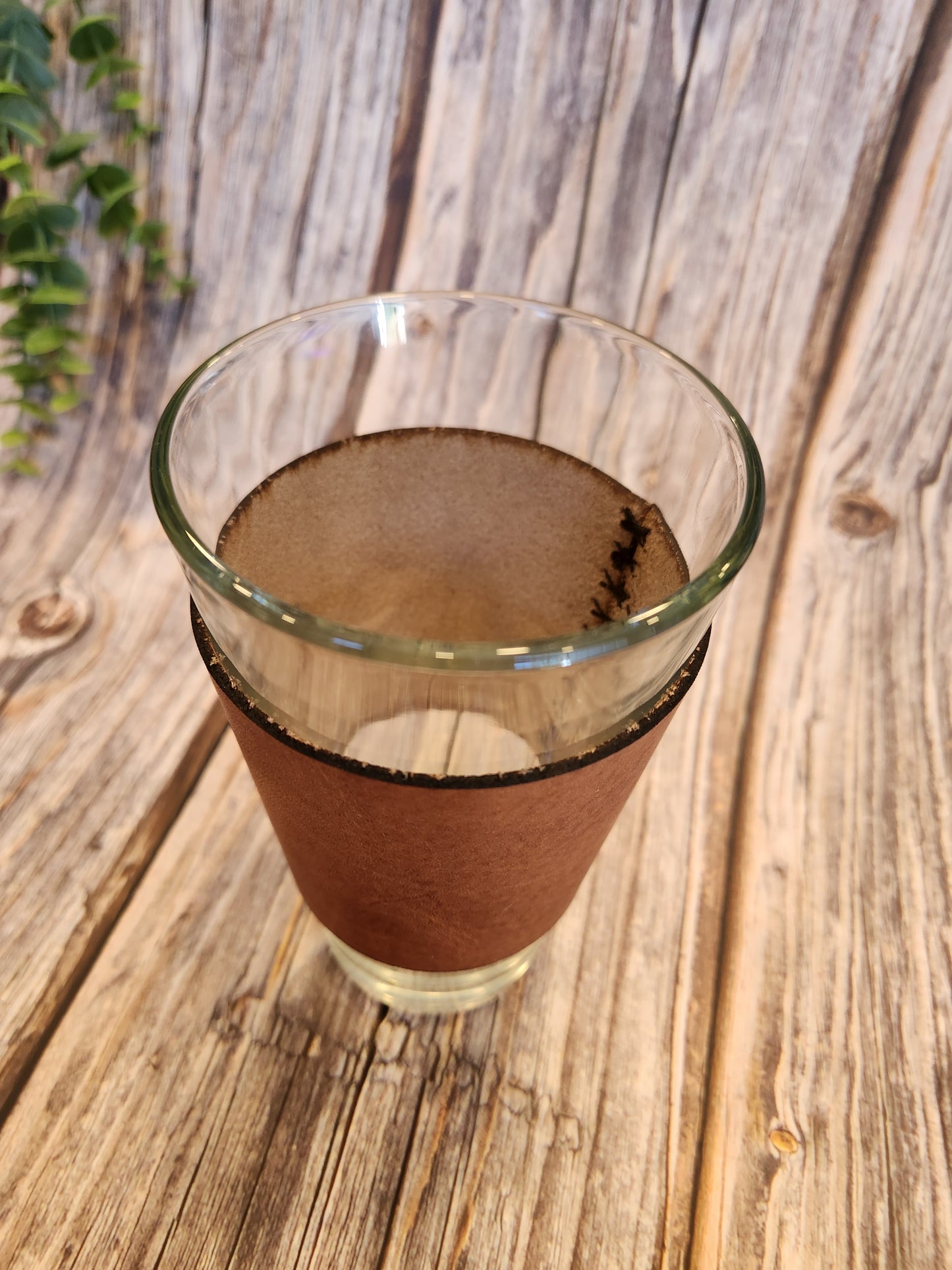 Handcrafted Full-Grain American Leather Pint Glass Sleeve | Includes 16oz Glass | Custom Laser Engraved | Heirloom Quality Barware