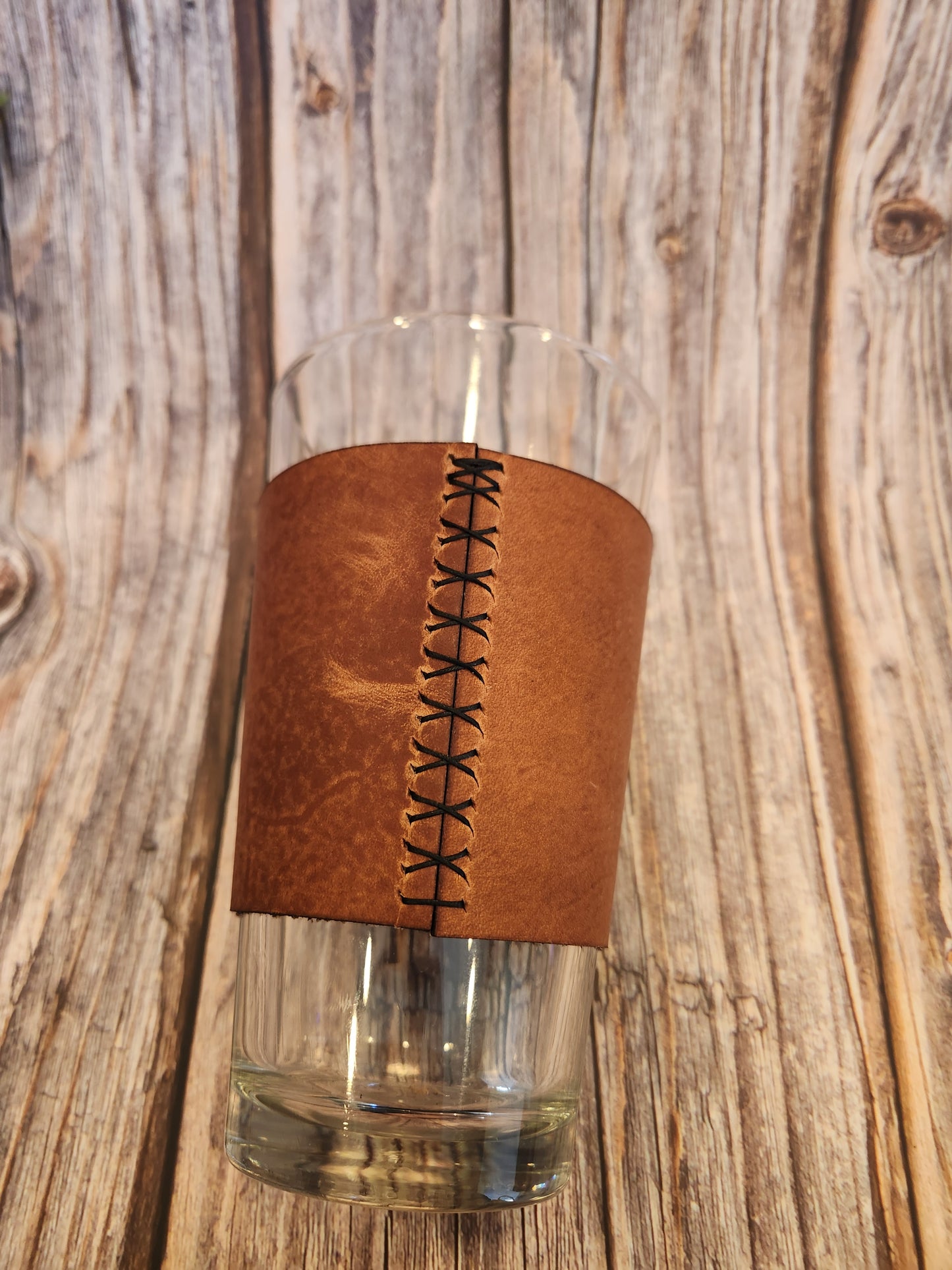 Handcrafted Full-Grain American Leather Pint Glass Sleeve | Includes 16oz Glass | Custom Laser Engraved | Heirloom Quality Barware
