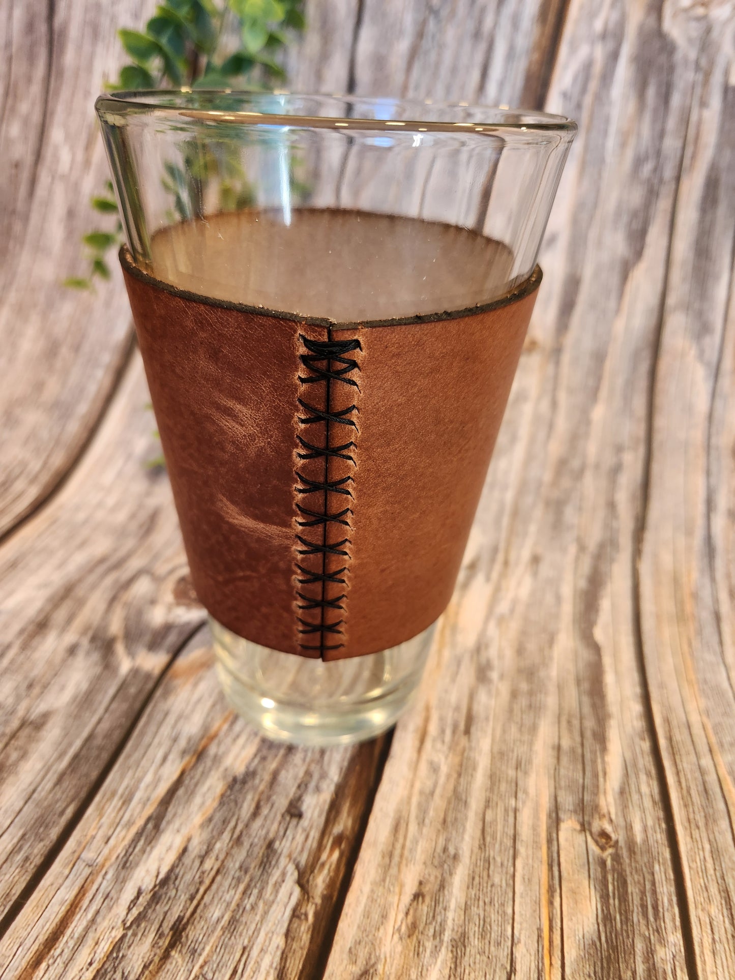 Handcrafted Full-Grain American Leather Pint Glass Sleeve | Includes 16oz Glass | Custom Laser Engraved | Heirloom Quality Barware