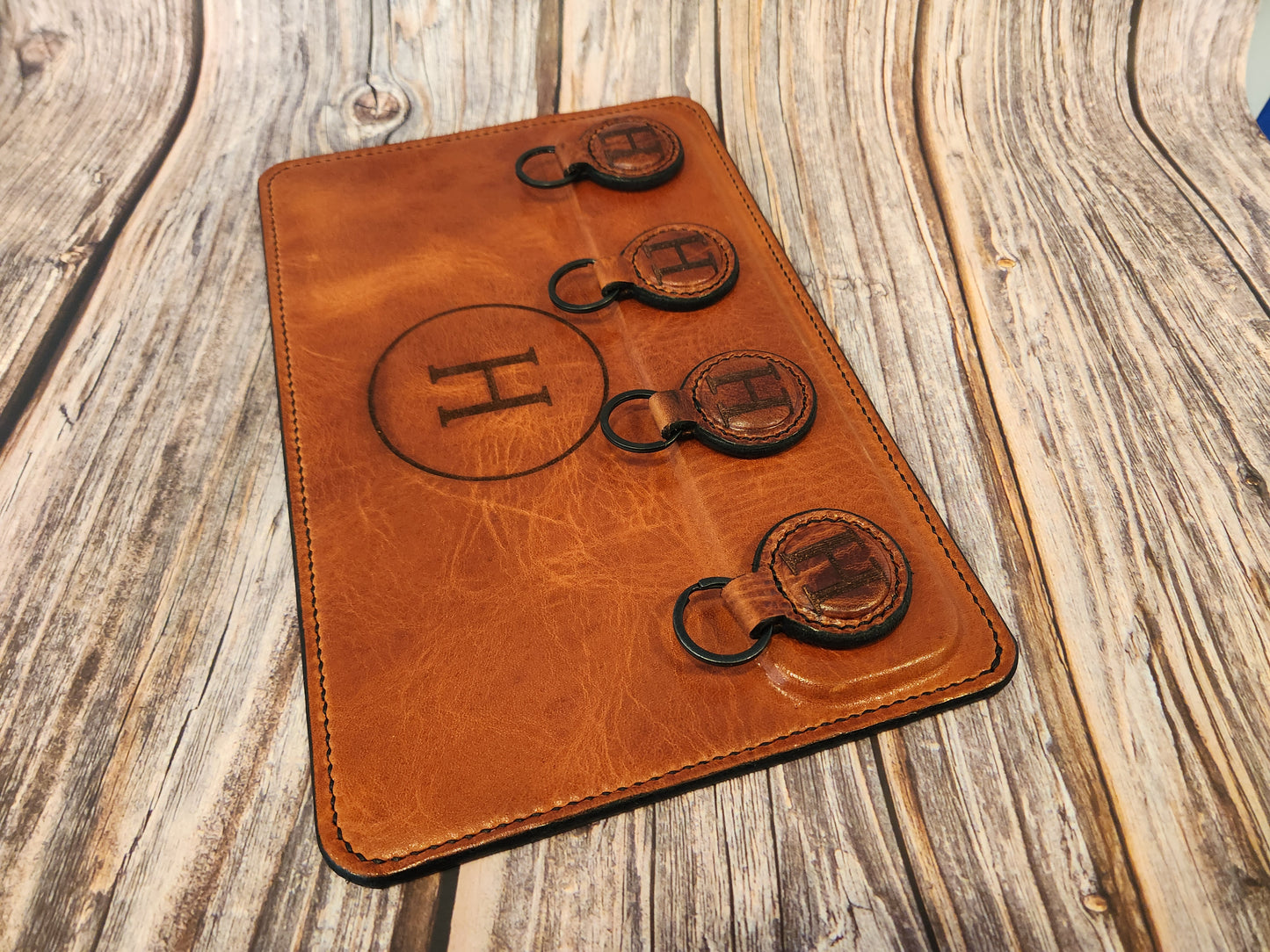 Personalized Full-Grain American Leather, Magnetic Key Station Custom Engraved | Handmade in the USA