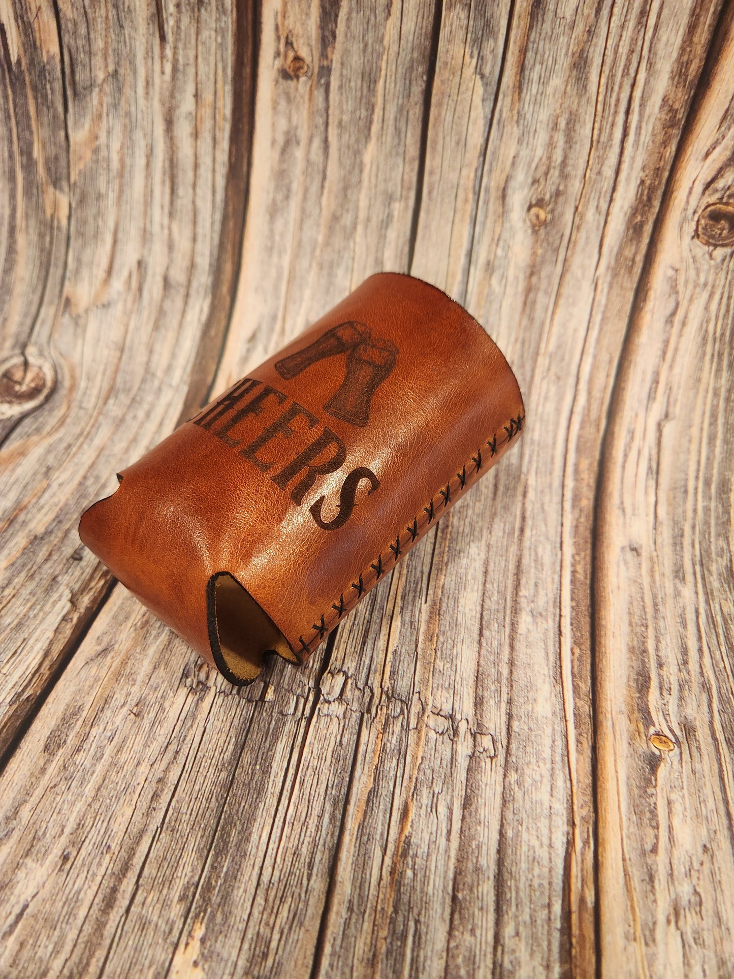 Personalized Full-Grain American Leather Drink Holder, Koozie | Handmade In The USA