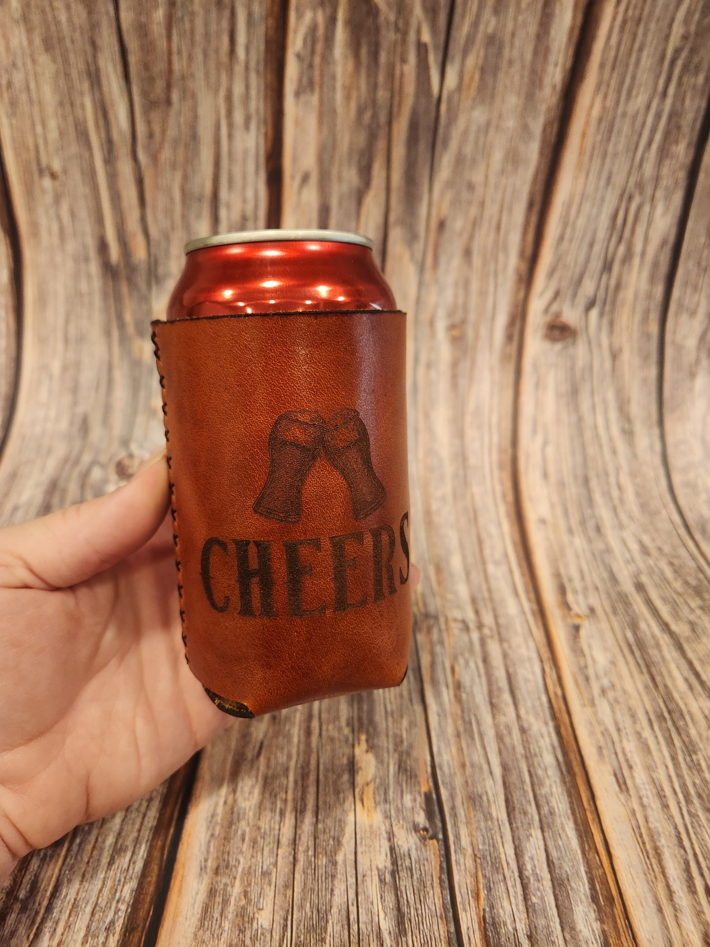 Personalized Full-Grain American Leather Drink Holder, Koozie | Handmade In The USA