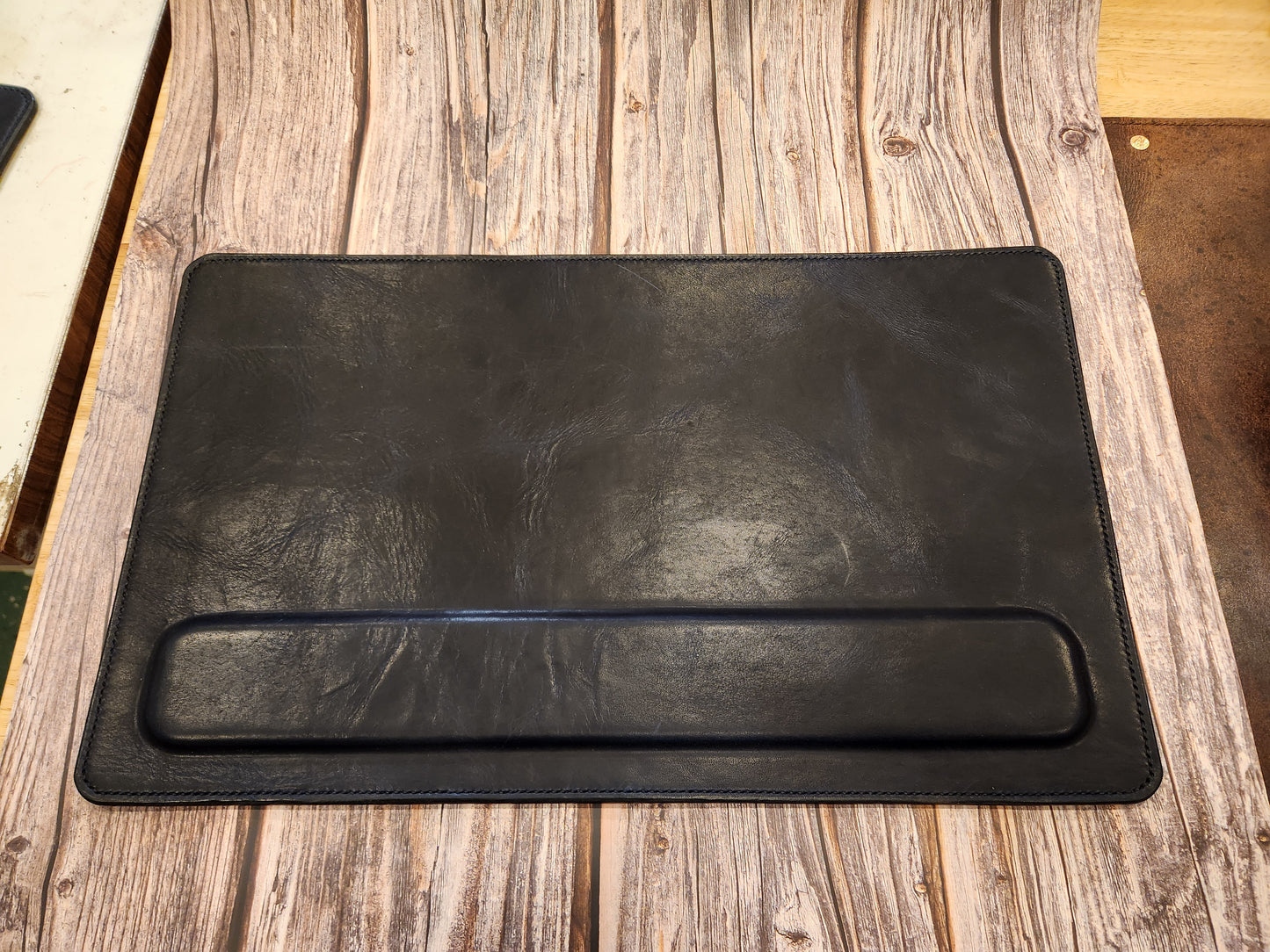 Full-Grain American Leather, Keyboard Mat with Wrist Support + Matching Mouse Pad Set | Handmade in the USA