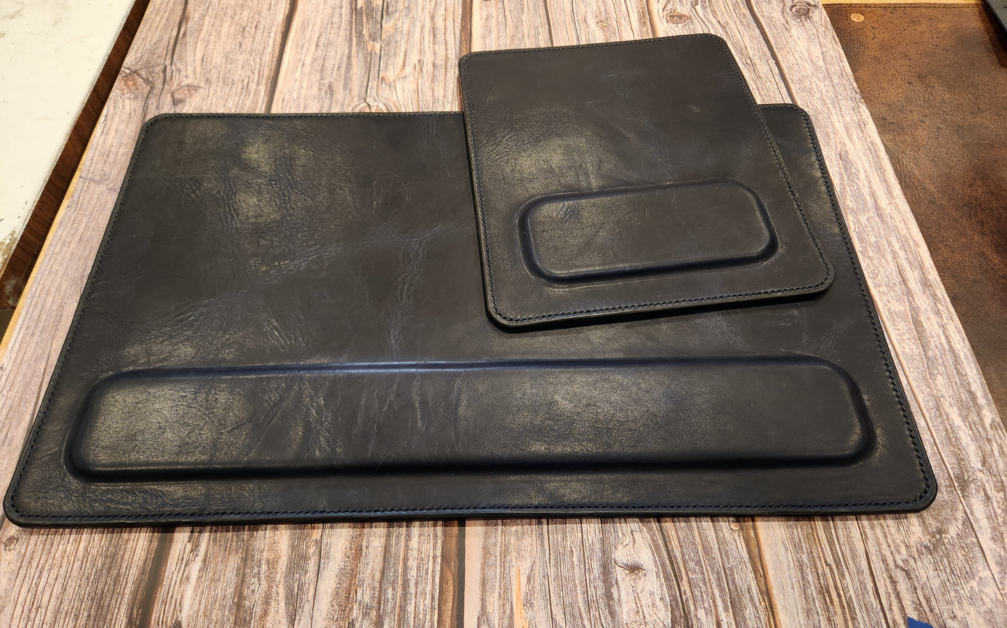 Full-Grain American Leather, Keyboard Mat with Wrist Support + Matching Mouse Pad Set | Handmade in the USA
