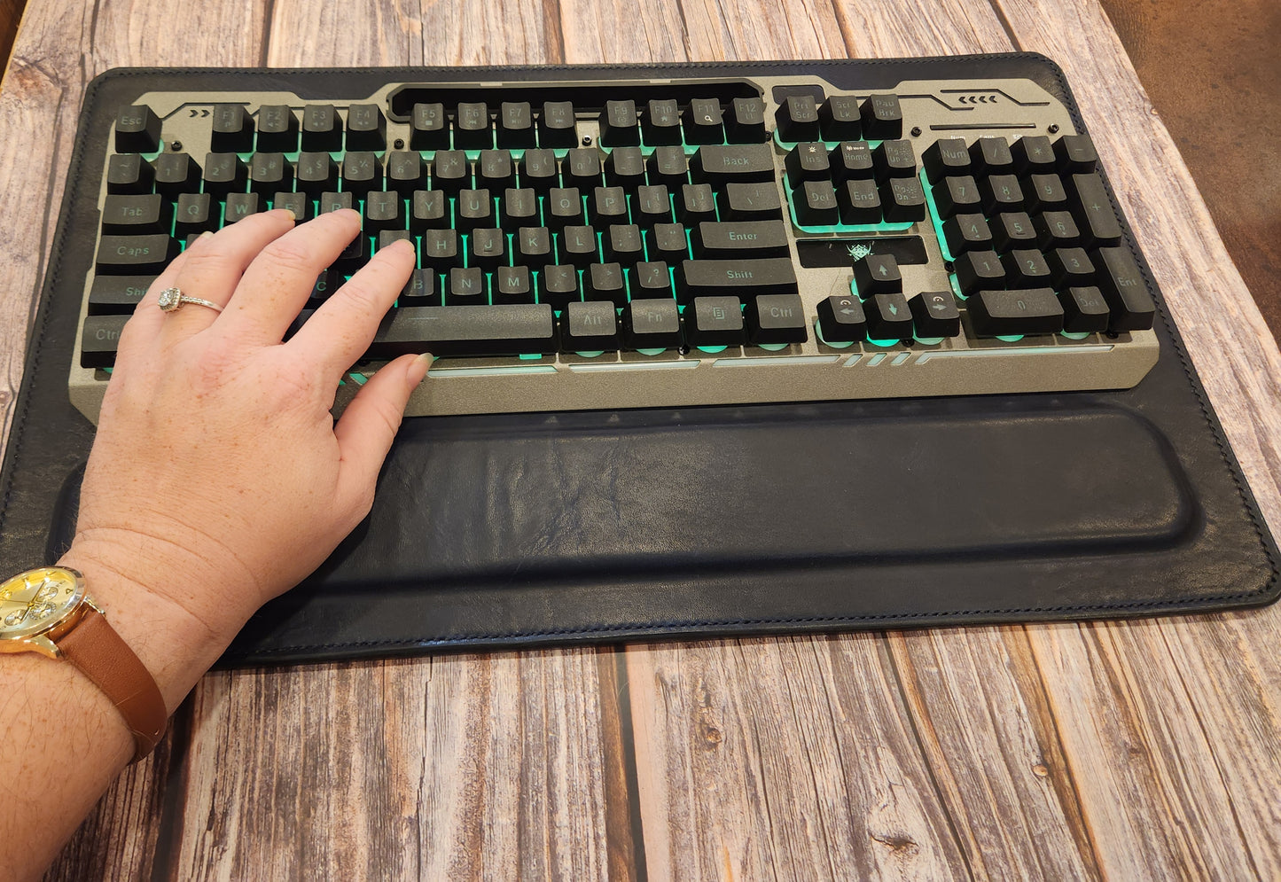 Full-Grain American Leather, Keyboard Mat with Wrist Support + Matching Mouse Pad Set | Handmade in the USA