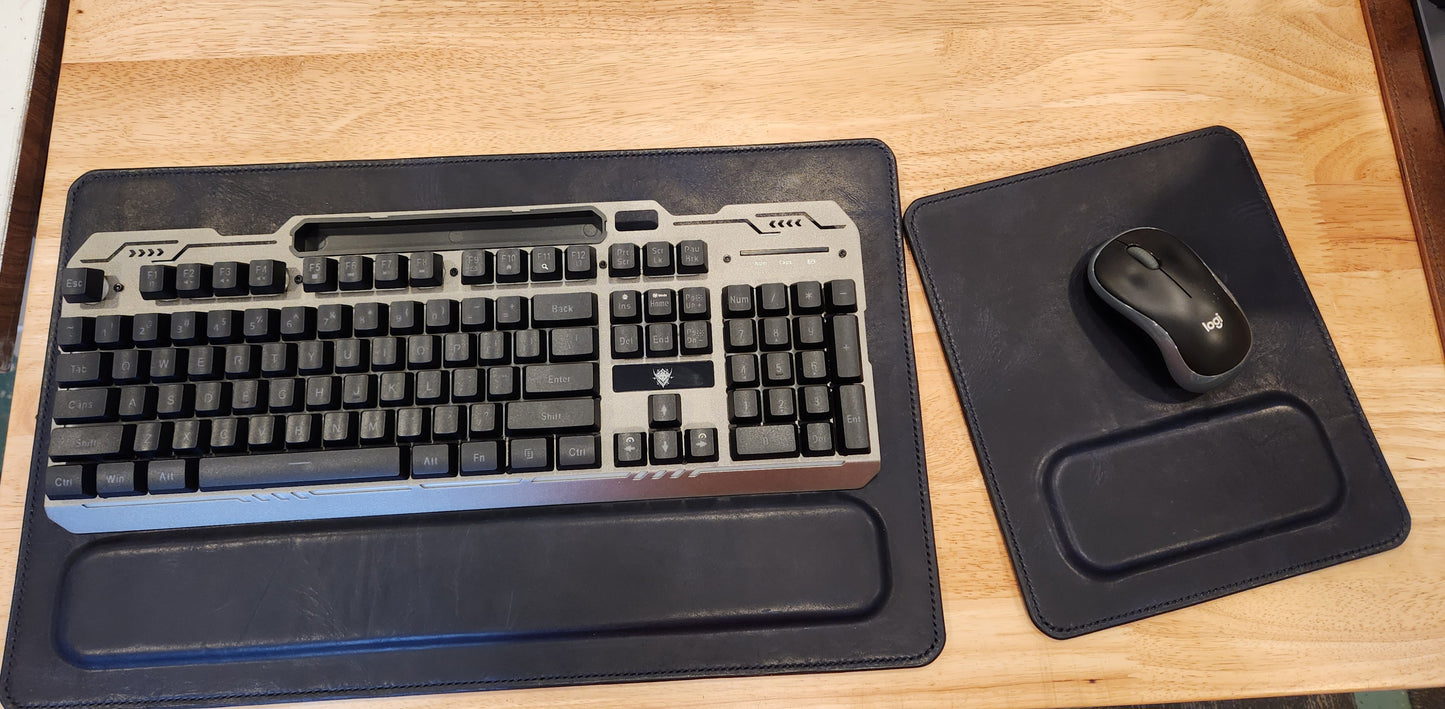 Full-Grain American Leather, Keyboard Mat with Wrist Support + Matching Mouse Pad Set | Handmade in the USA