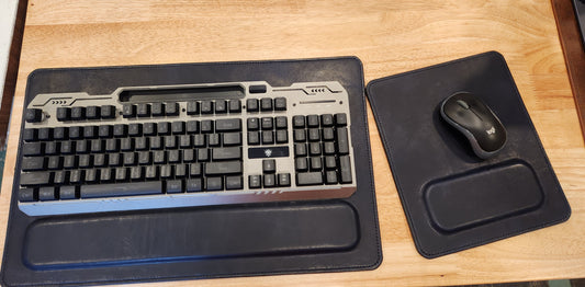 Full-Grain American Leather, Keyboard Mat with Wrist Support + Matching Mouse Pad Set | Handmade in the USA