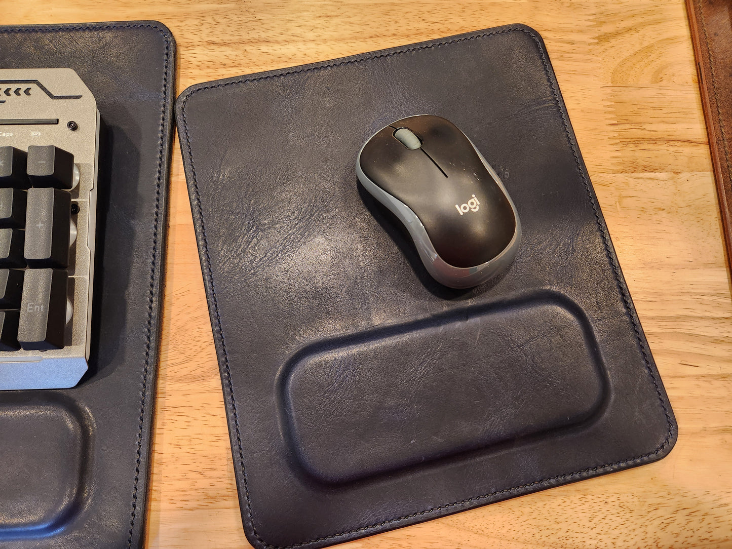 Full-Grain American Leather, Keyboard Mat with Wrist Support + Matching Mouse Pad Set | Handmade in the USA