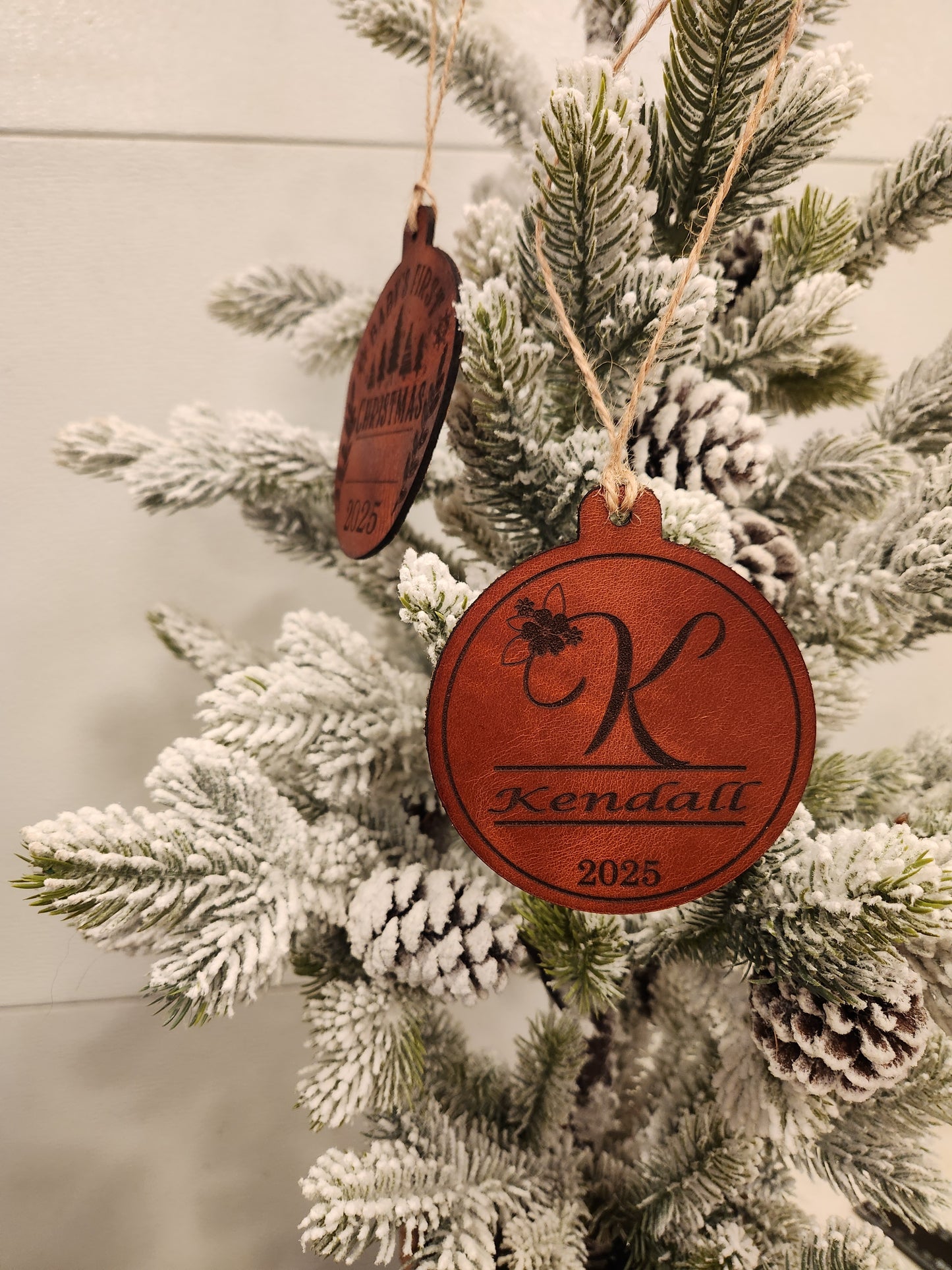 Personalized Full-Grain American Leather Monogram Ornament | Custom Name, Initial & Year | Handcrafted Heirloom Keepsake | Handmade in the USA