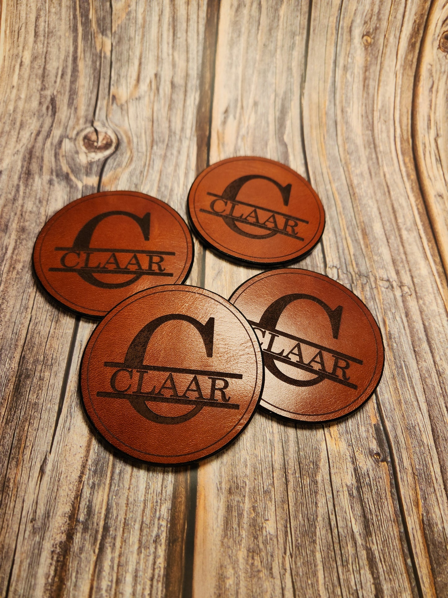 Full-Grain American Leather Coasters – Set of 4 Custom Engraved| Handmade in the USA