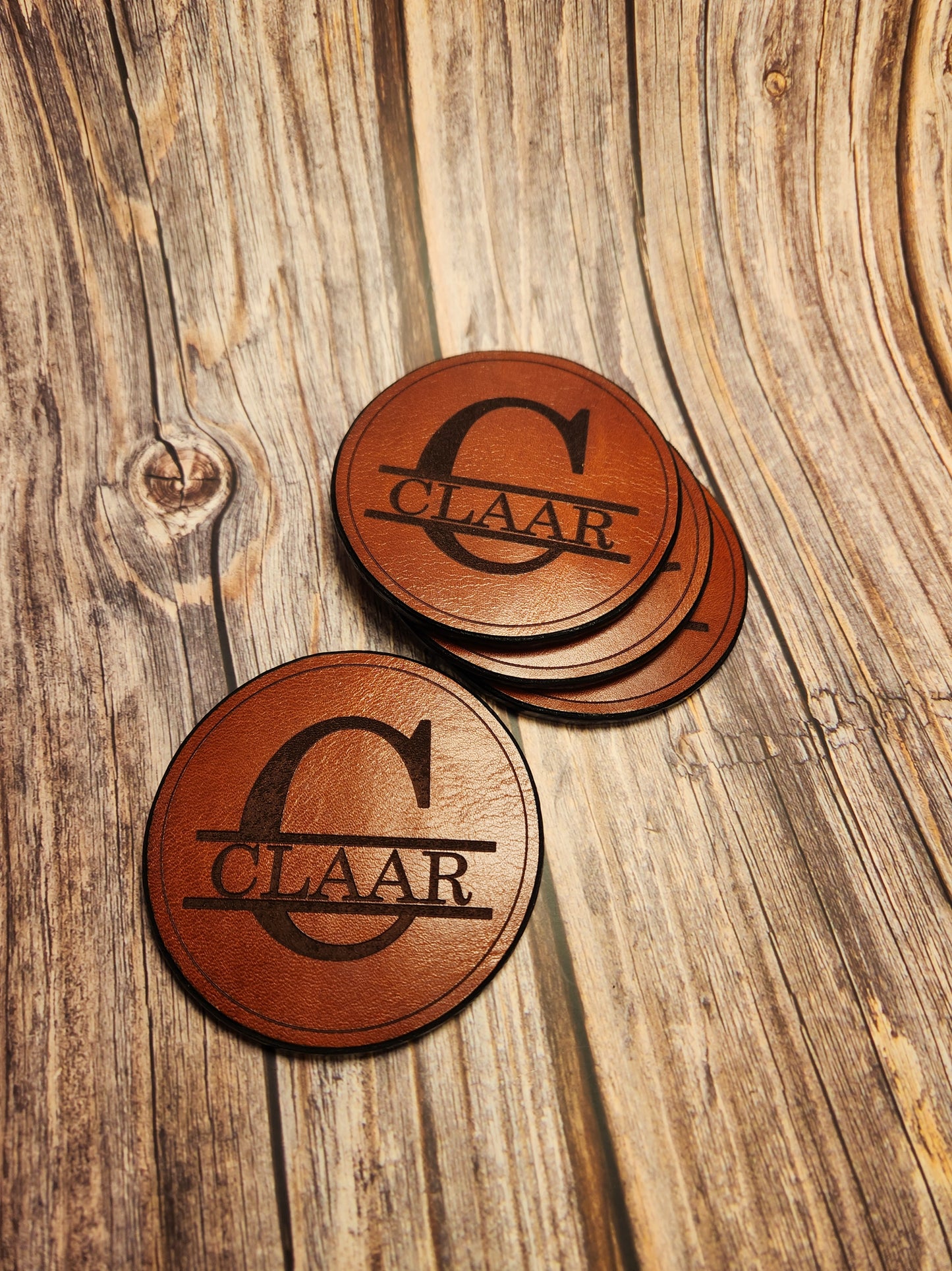 Full-Grain American Leather Coasters – Set of 4 Custom Engraved| Handmade in the USA