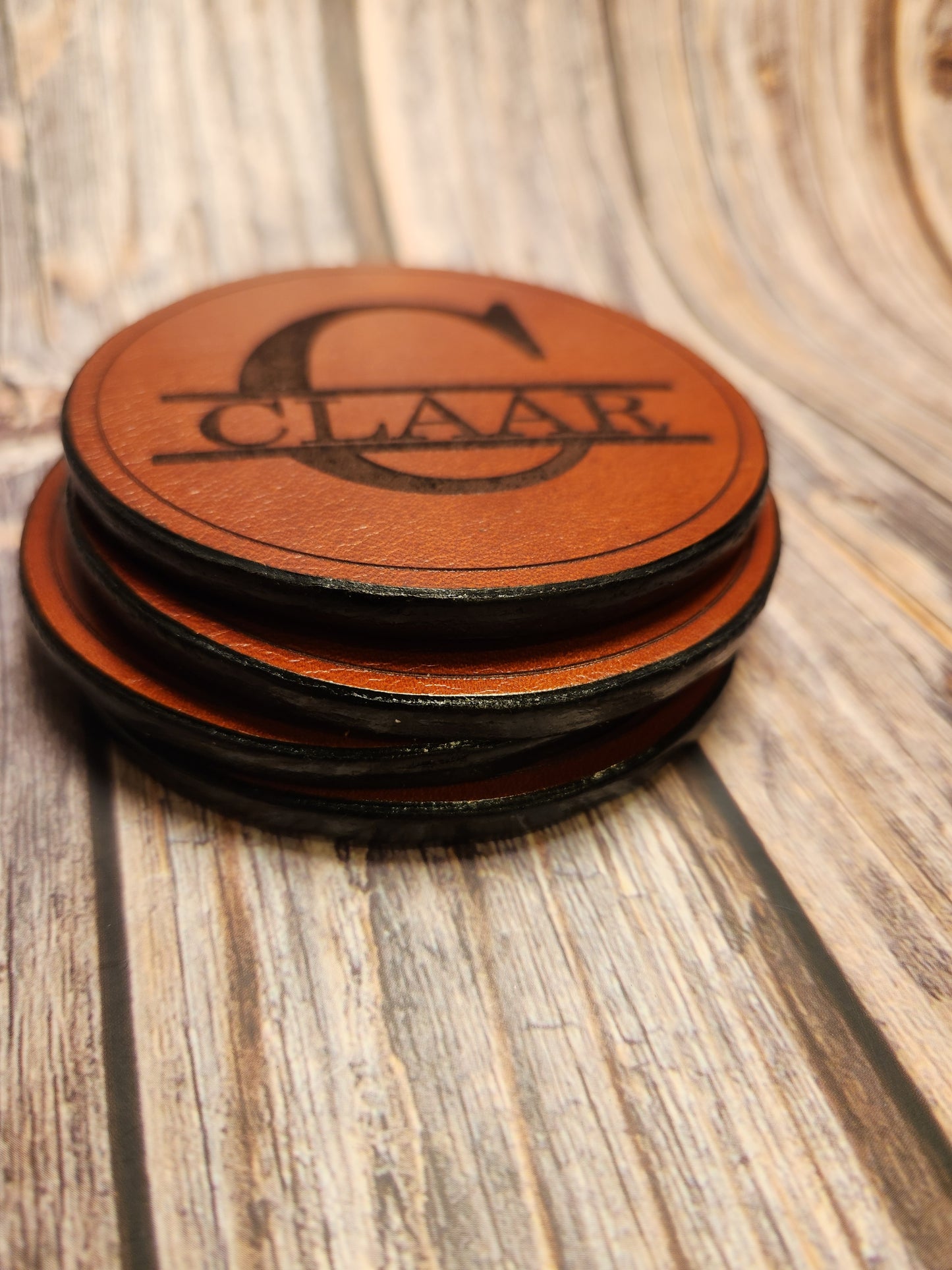 Full-Grain American Leather Coasters – Set of 4 Custom Engraved| Handmade in the USA